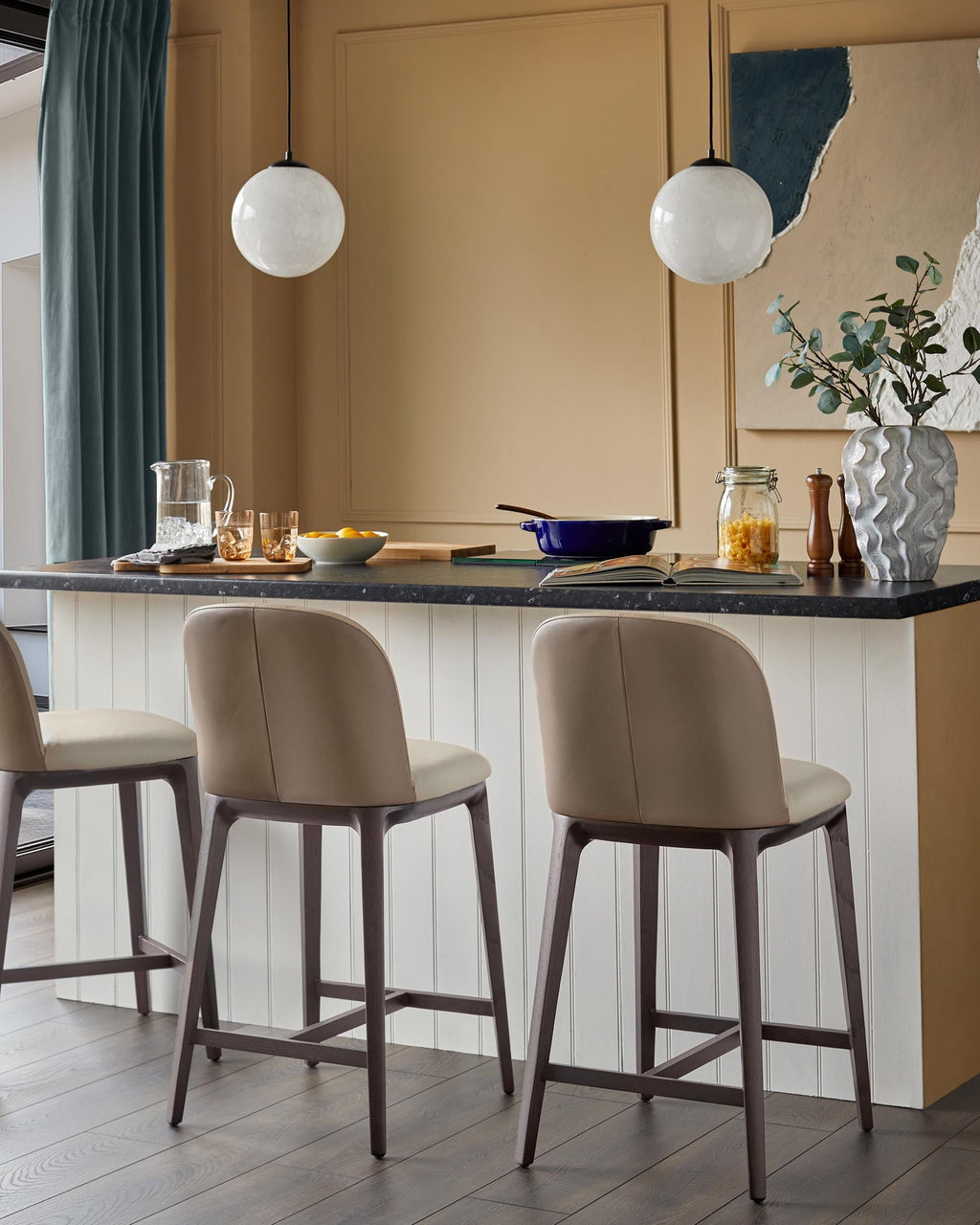 Emerson natural and mocha leather bar stool
