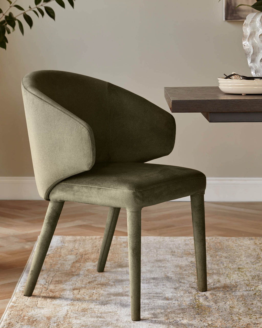 Ethan olive green velvet dining chair