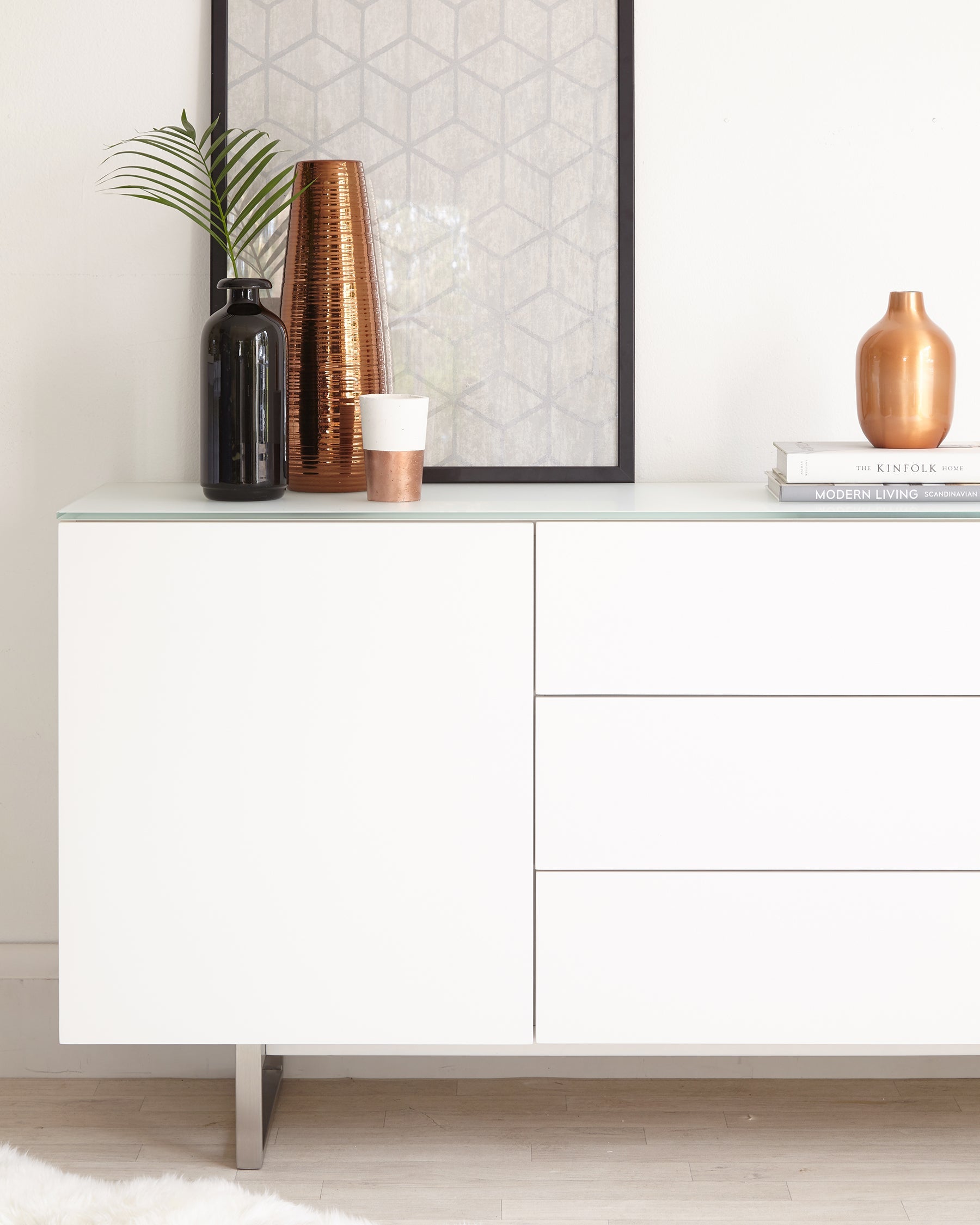 Eve Frosted White Tempered Glass And Matt White Sideboard