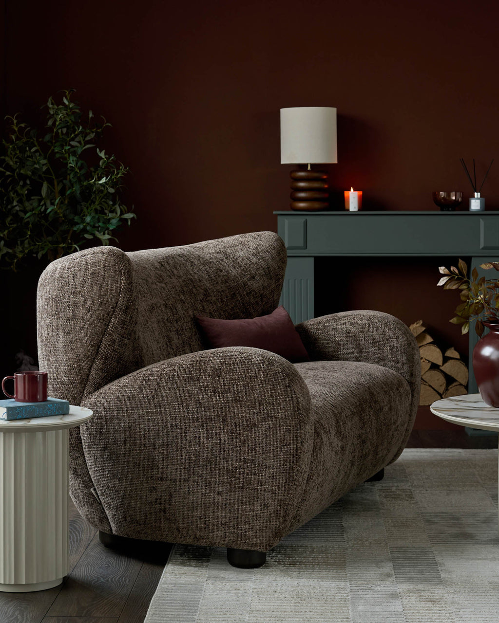Evelyn mocha fabric 2 seater sofa