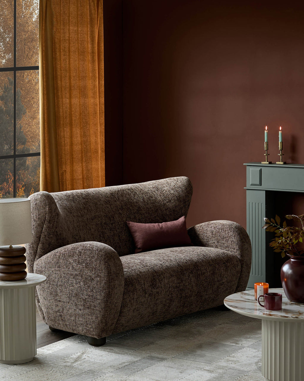 Evelyn mocha fabric 2 seater sofa