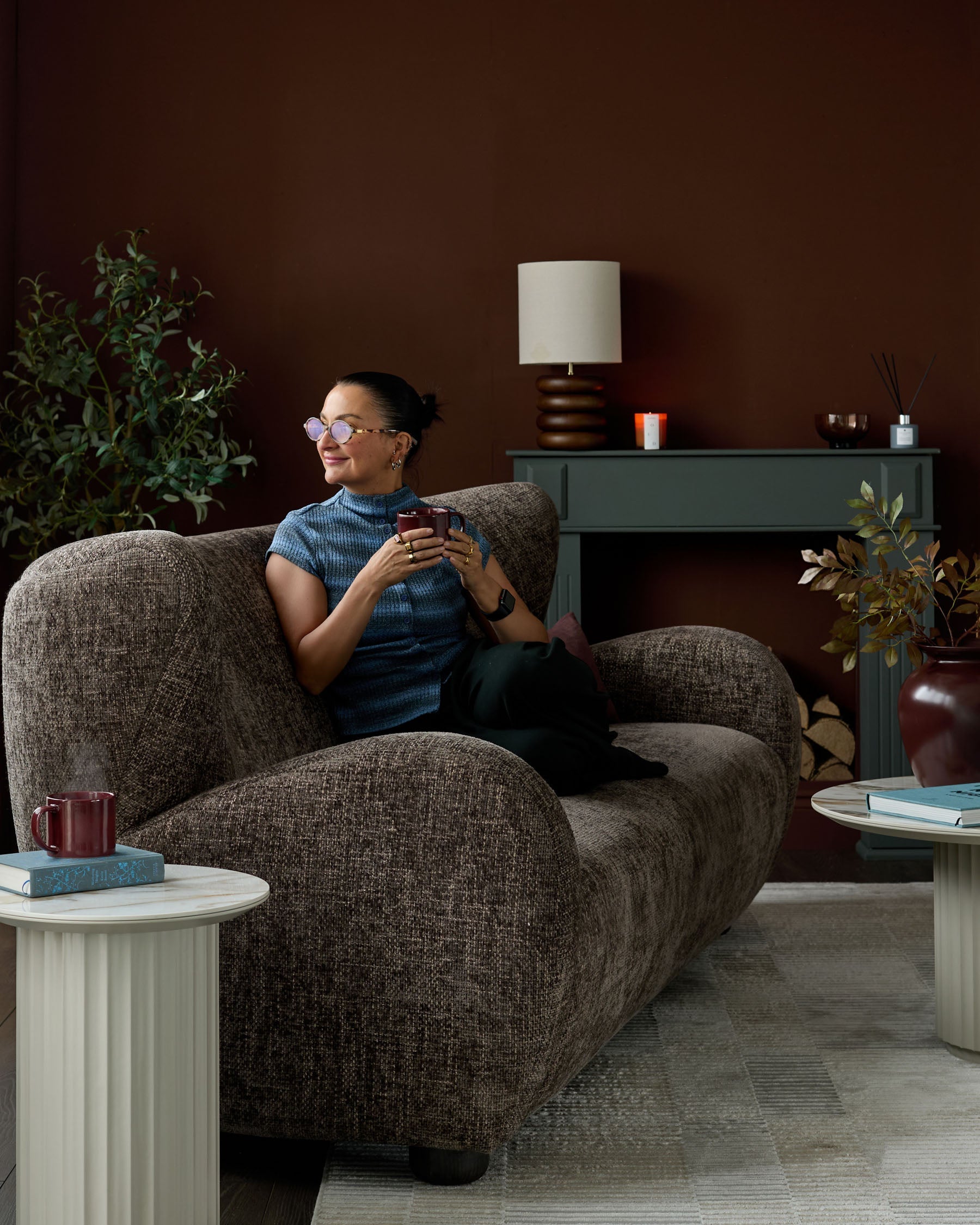 Evelyn mocha fabric 3 seater sofa