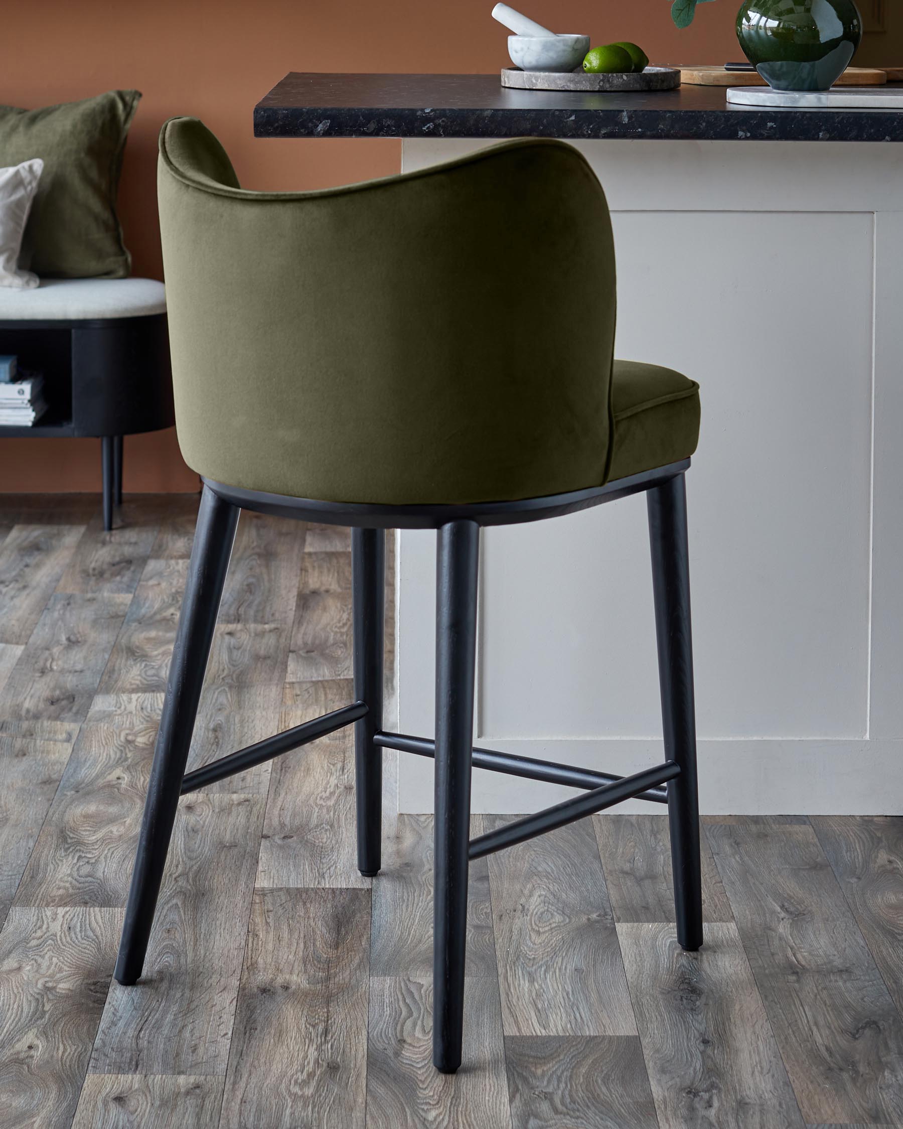 Evelyn olive green velvet bar stool