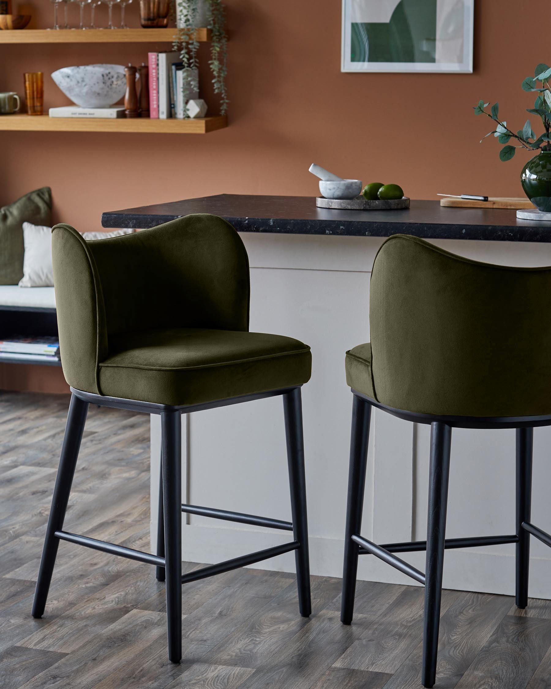 Evelyn olive green velvet bar stool