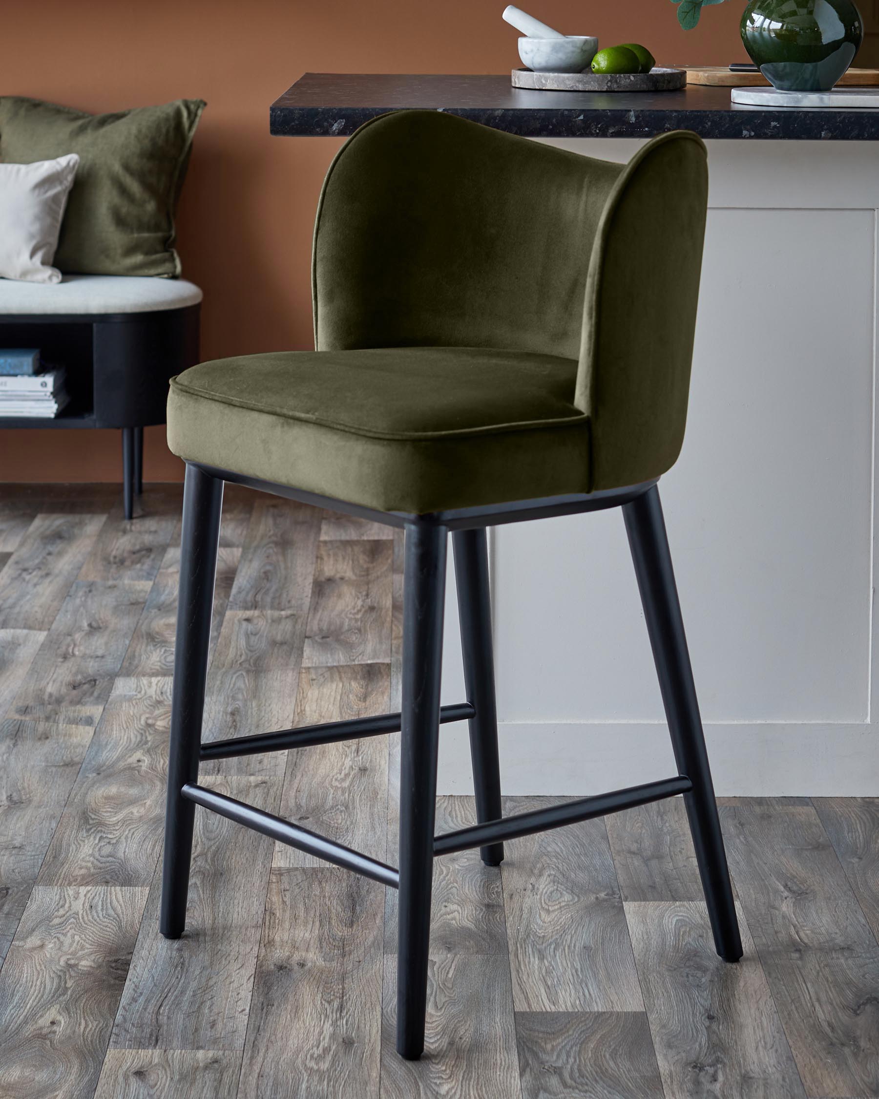 Evelyn olive green velvet bar stool