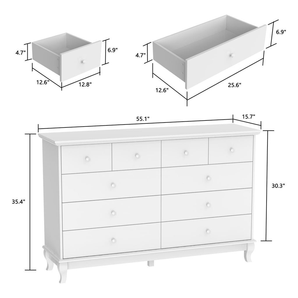 55.1 Wide Double Bedroom Dresser with Storage Drawers