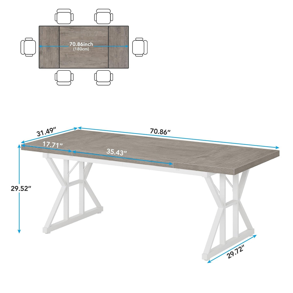 Farmhouse Dining Table for 6 People, 70.8-Inch Rectangular Wood Kitchen Table