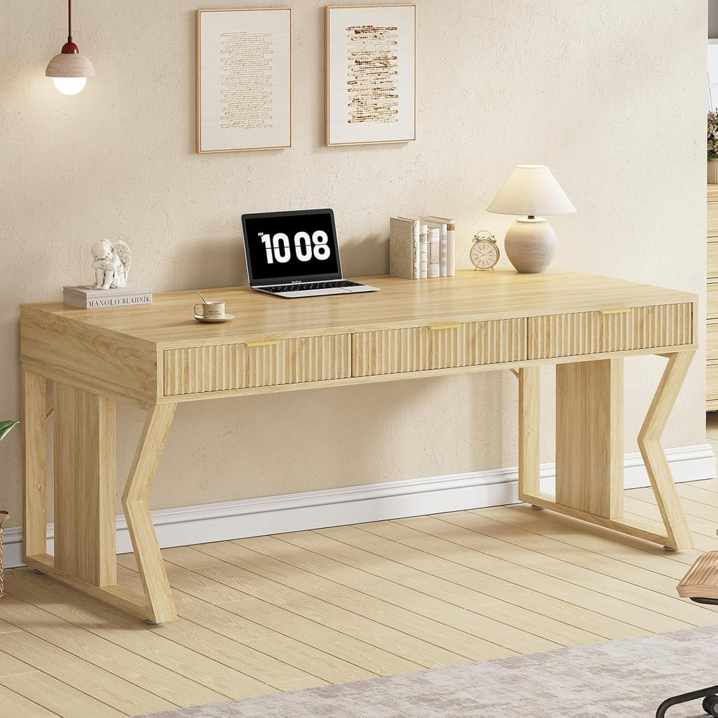 Farmhouse Executive Desk Home Office Desk File Drawer Monitor Stand Power Outlet