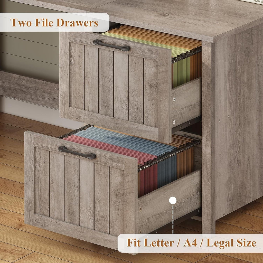 Farmhouse Executive Desk Home Office Desk File Drawer Monitor Stand Power Outlet