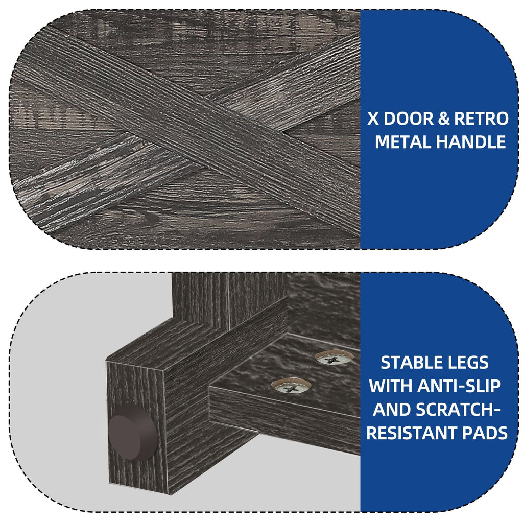 Farmhouse TV Stand for up to 65 TV with Doors and Open Shelves Media Console Power Outlet