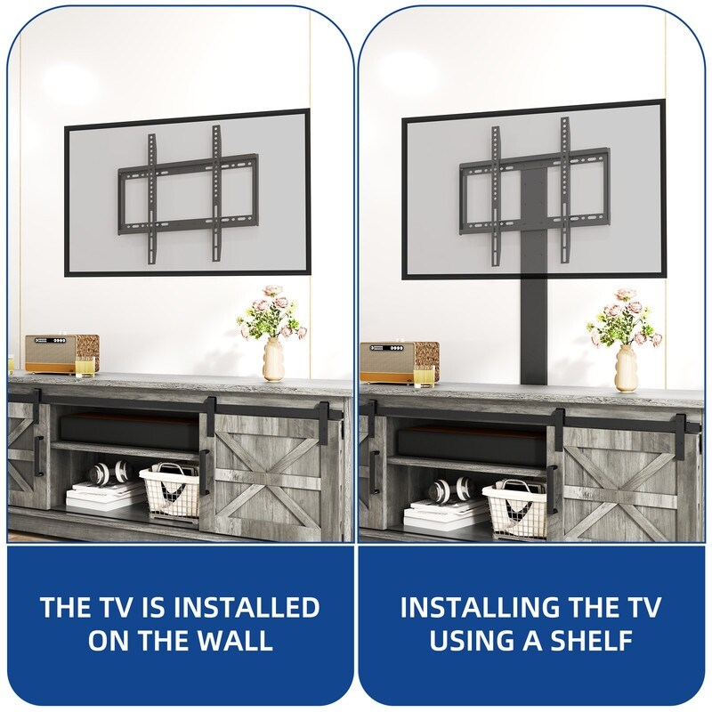 Farmhouse TV Stand for up to 65 TV with Doors and Open Shelves Media Console Power Outlet