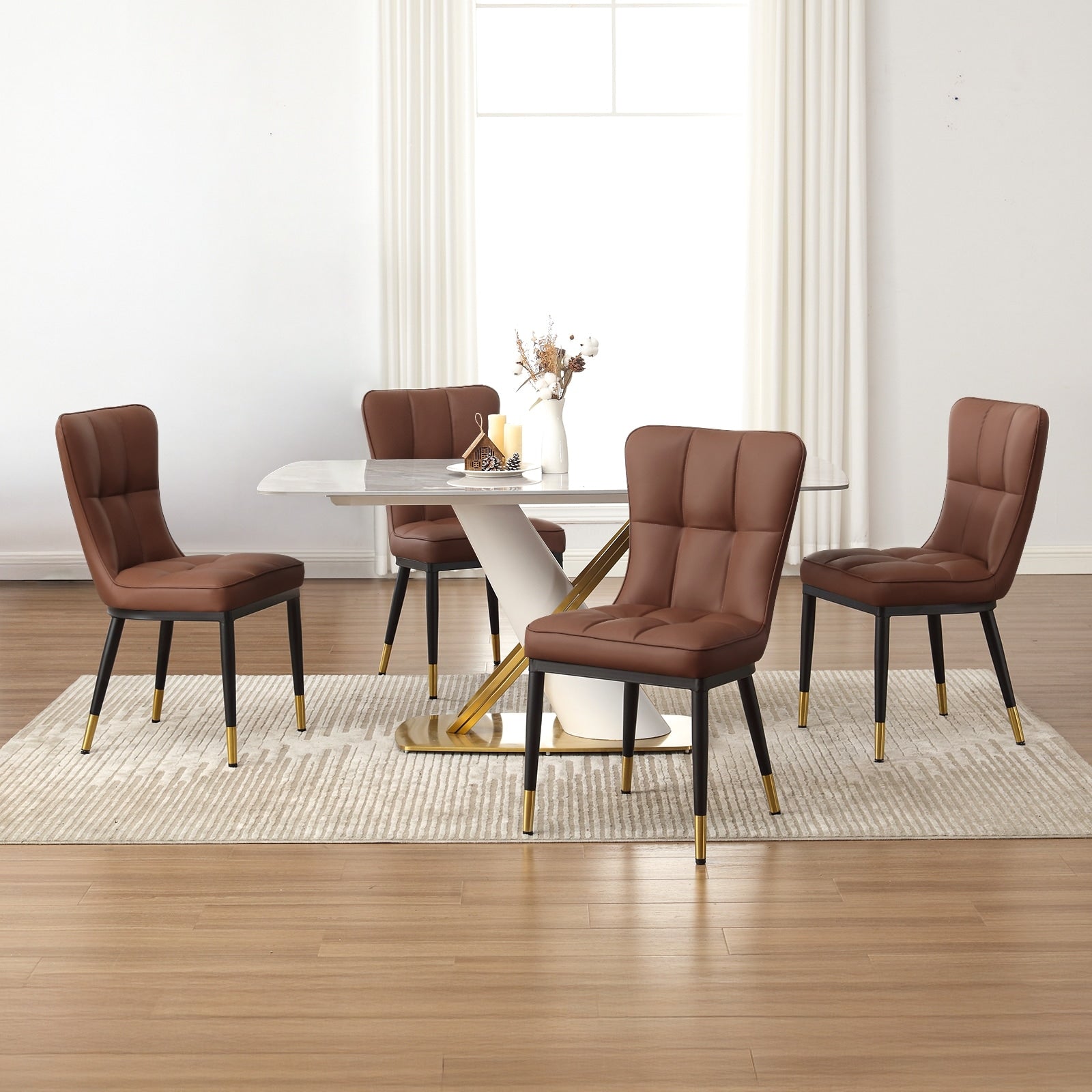 Faux Leather Upholstered Dining Chairs Set of 2/4