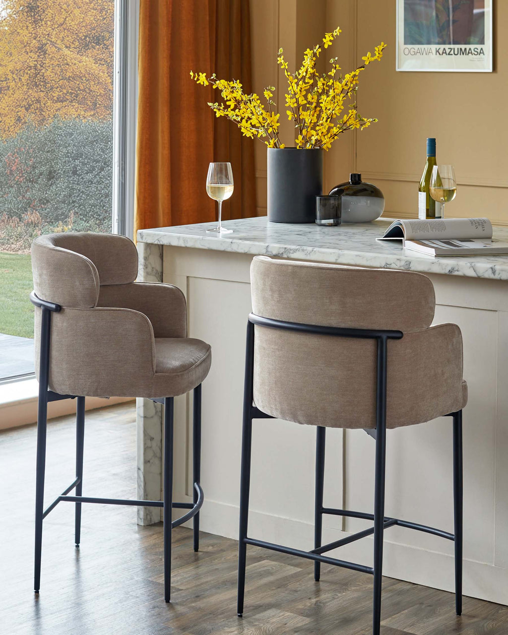 Felix champagne chenille bar stool