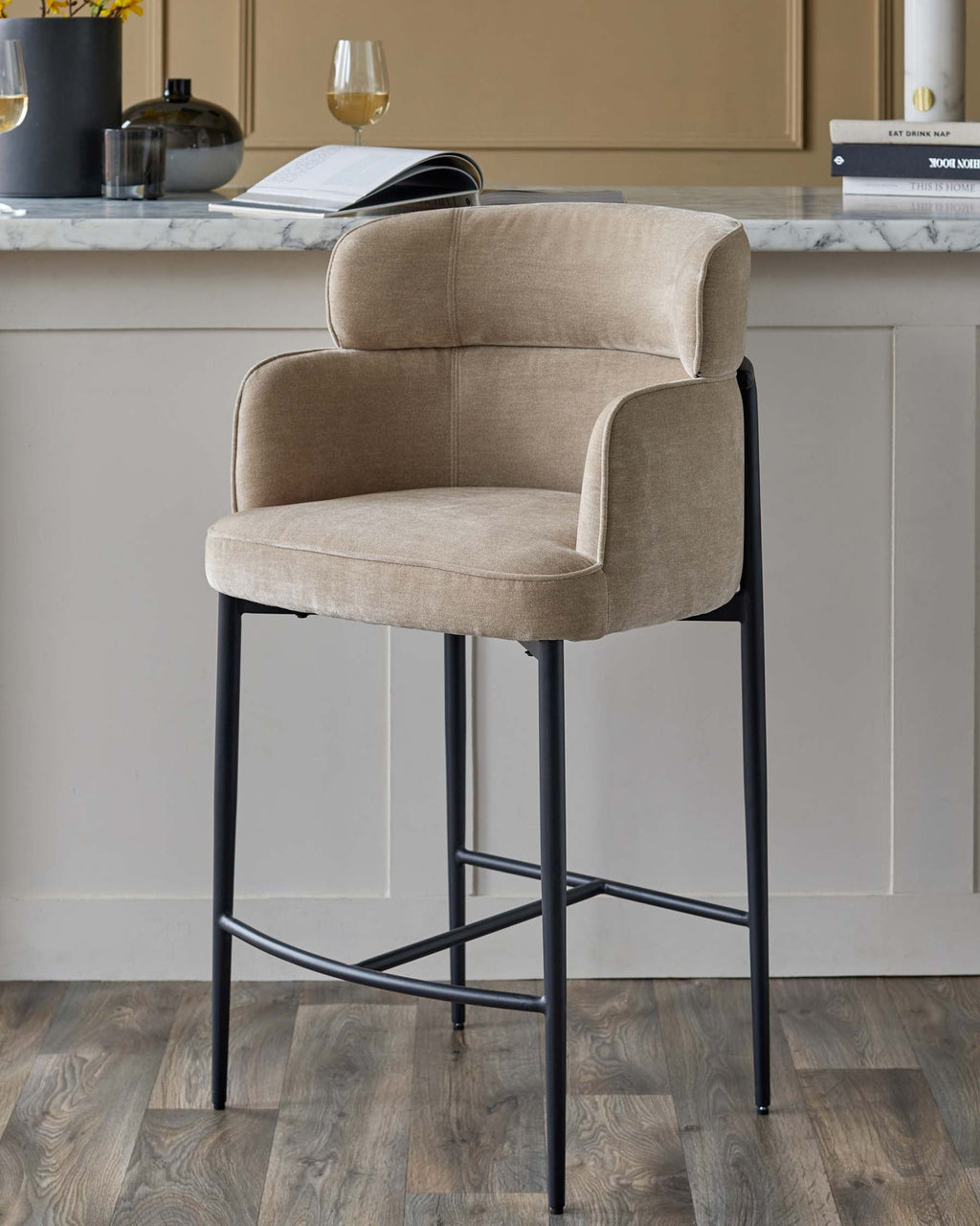 Felix champagne chenille bar stool