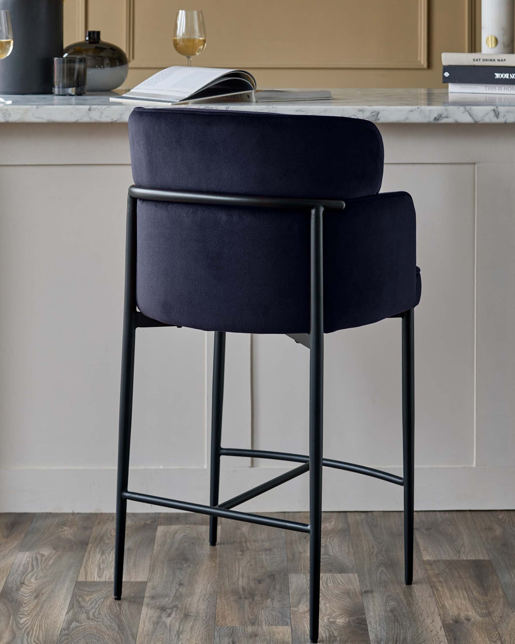 Felix dark navy velvet bar stool