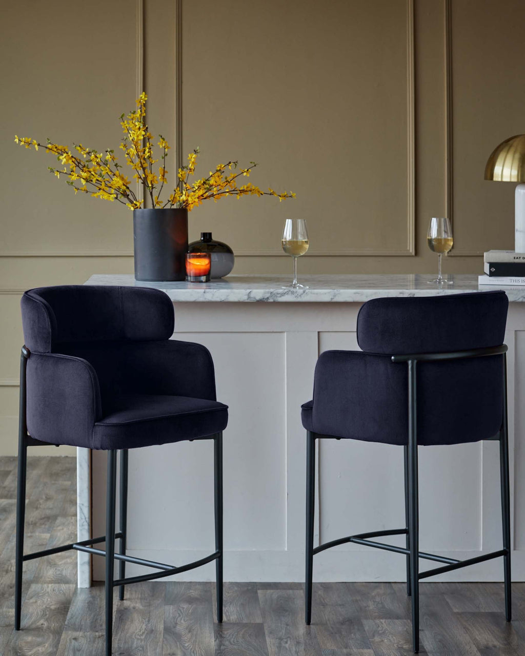 Felix dark navy velvet bar stool
