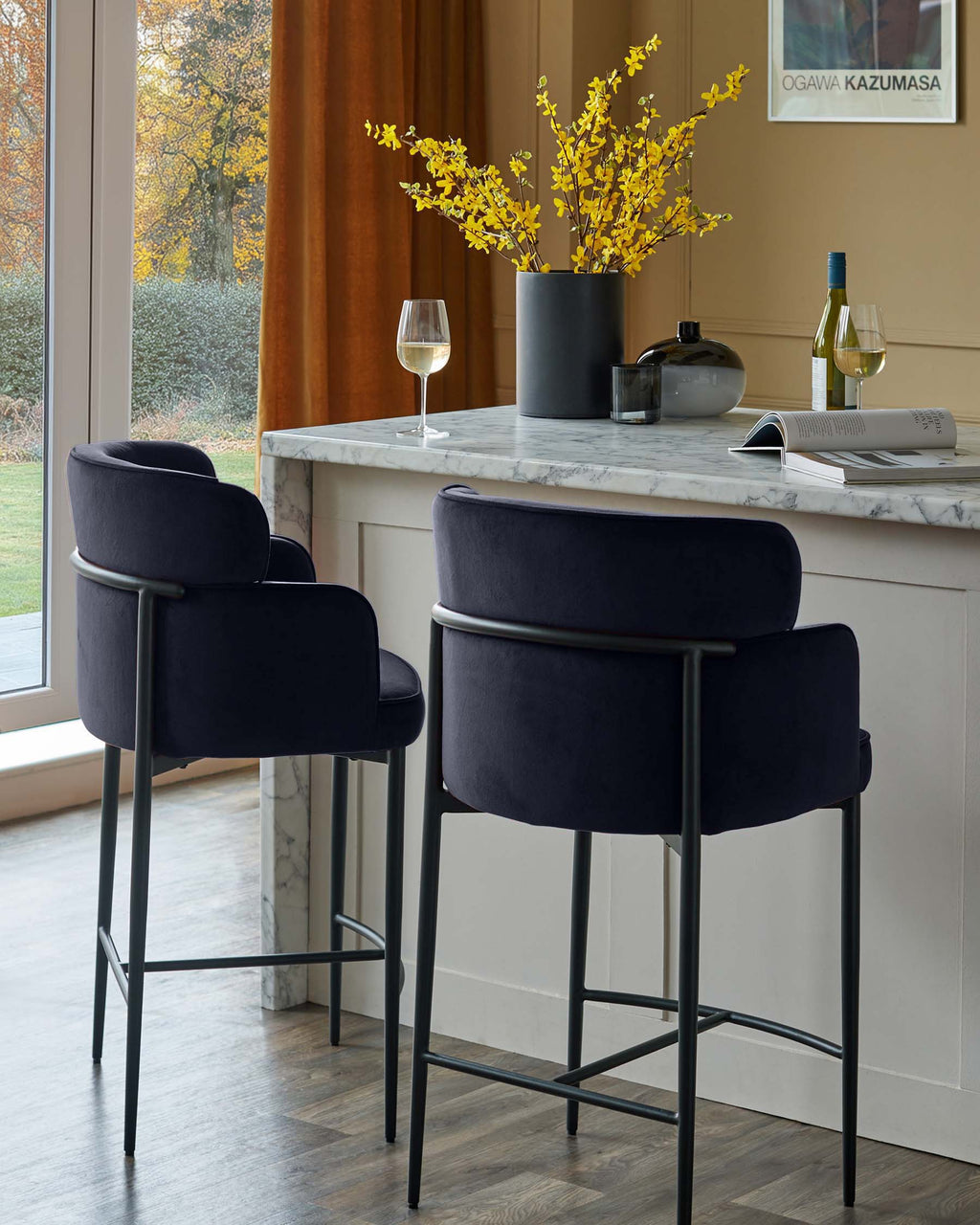 Felix dark navy velvet bar stool