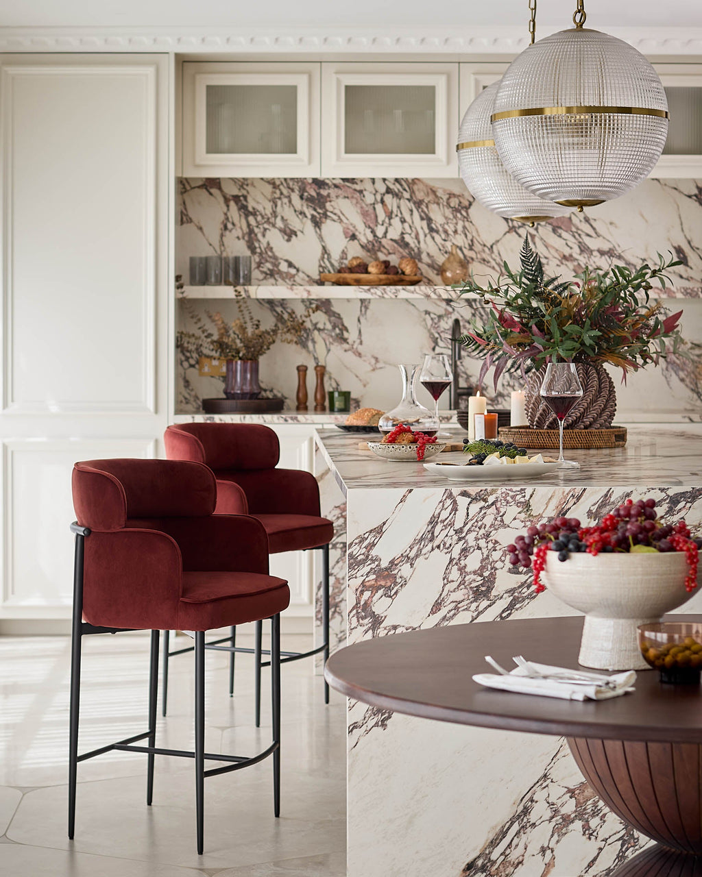 Felix toffee red velvet bar stool