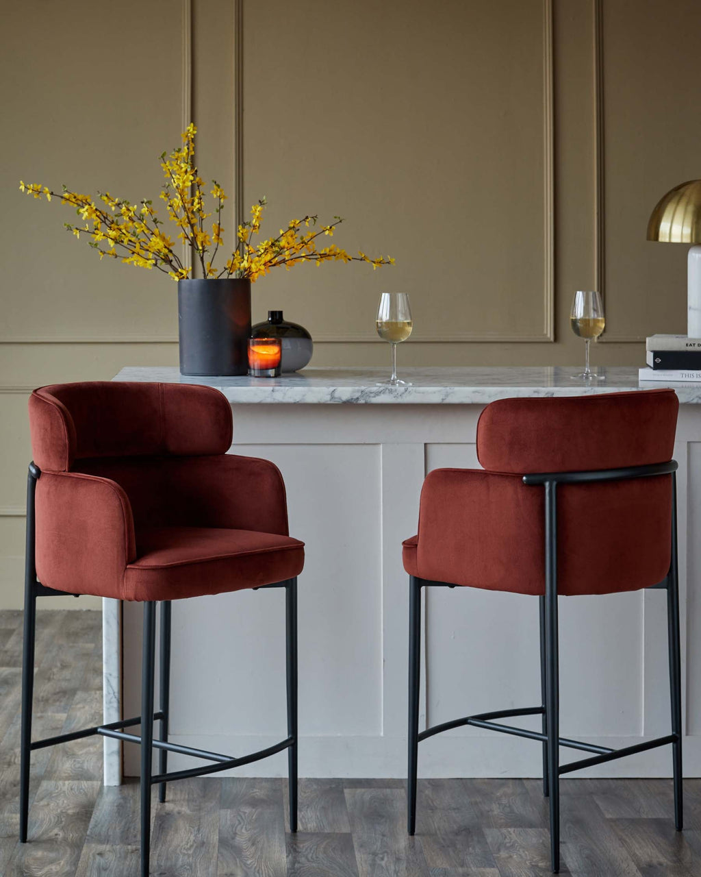 Felix toffee red velvet bar stool