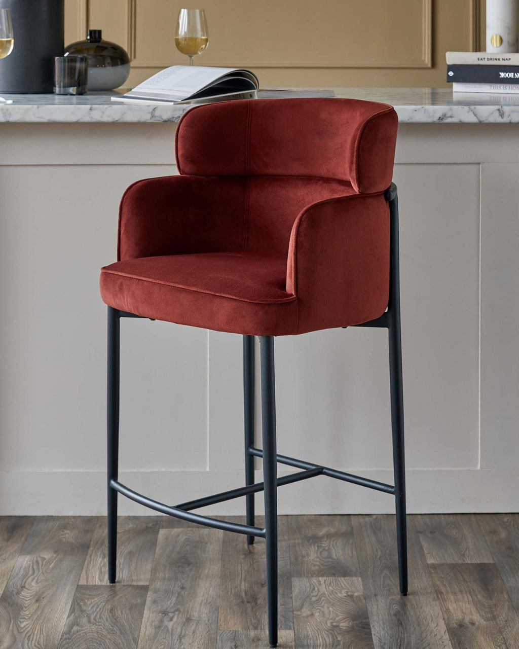 Felix toffee red velvet bar stool