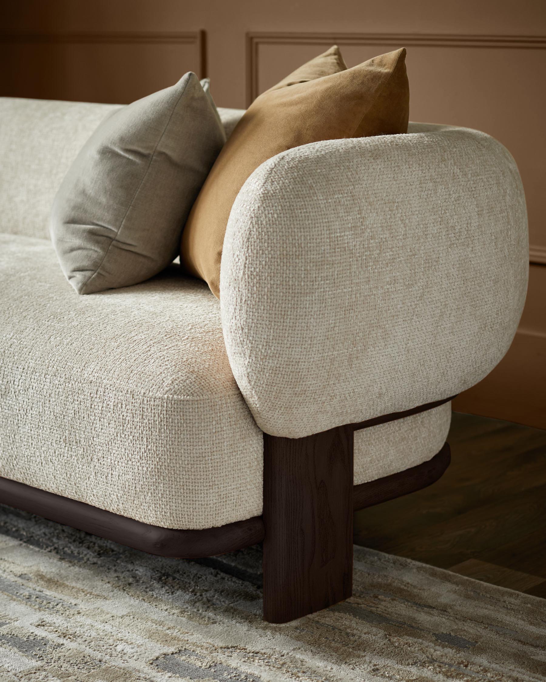 Florence natural fabric with dark wood 3 seater sofa