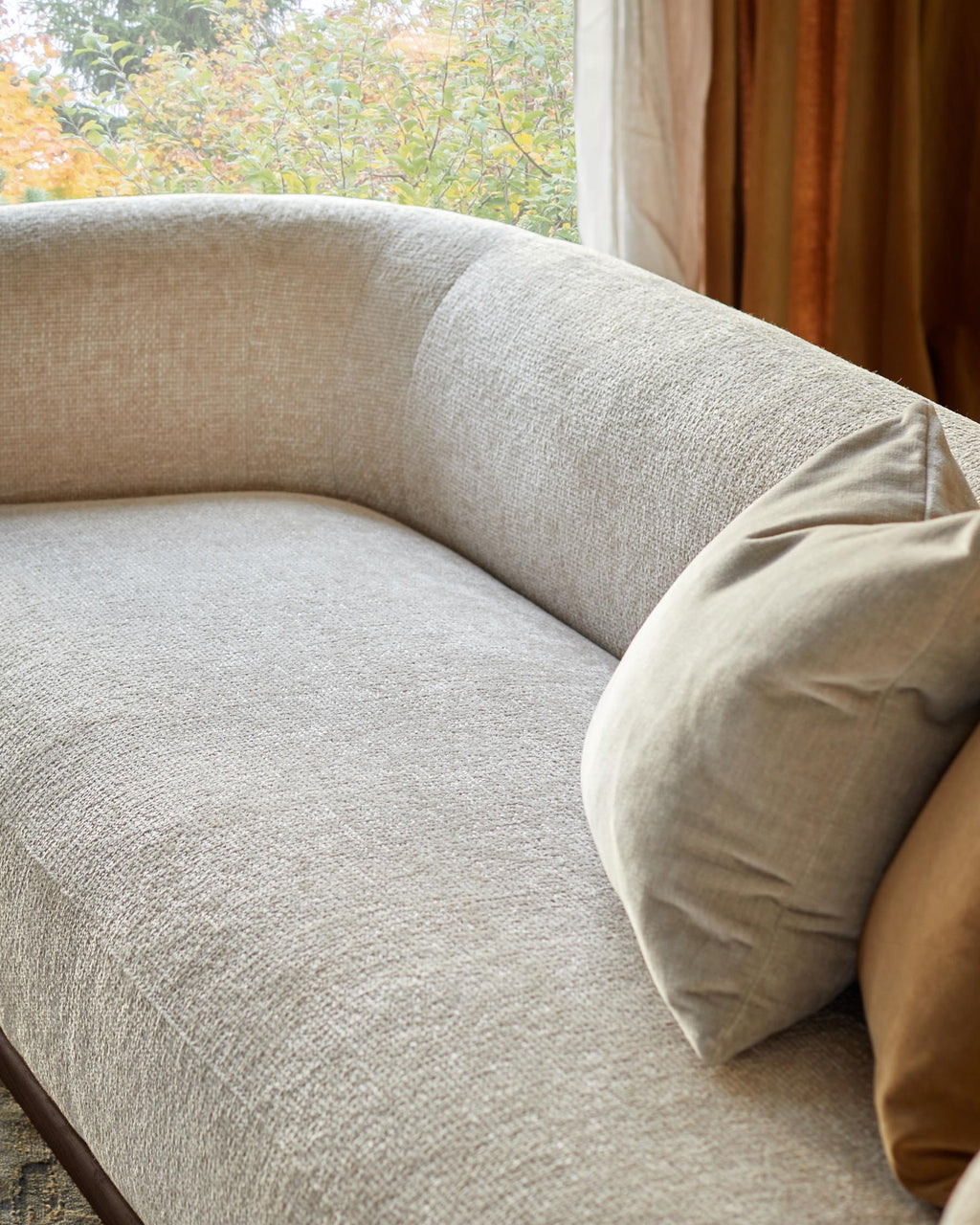 Florence natural fabric with dark wood 3 seater sofa