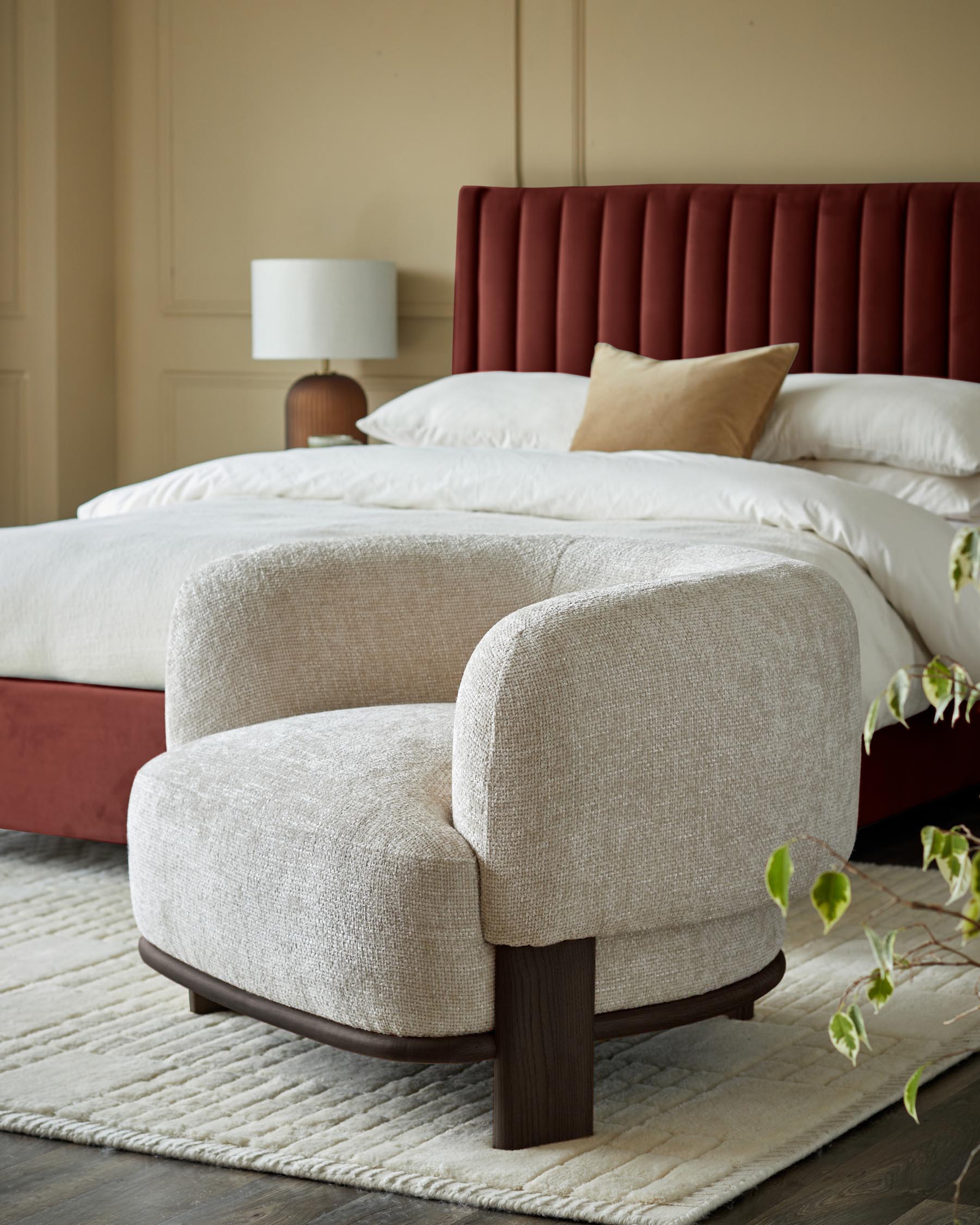 Florence natural fabric with dark wood armchair