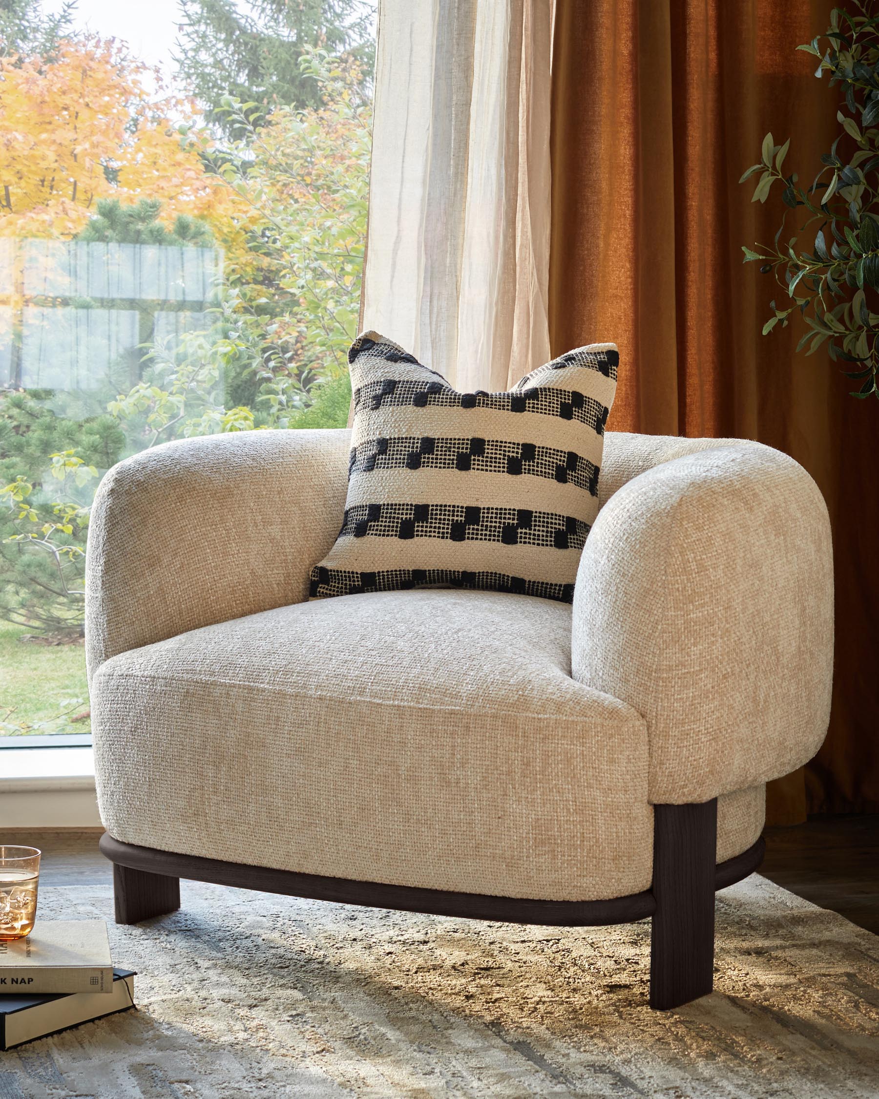 Florence natural fabric with dark wood armchair