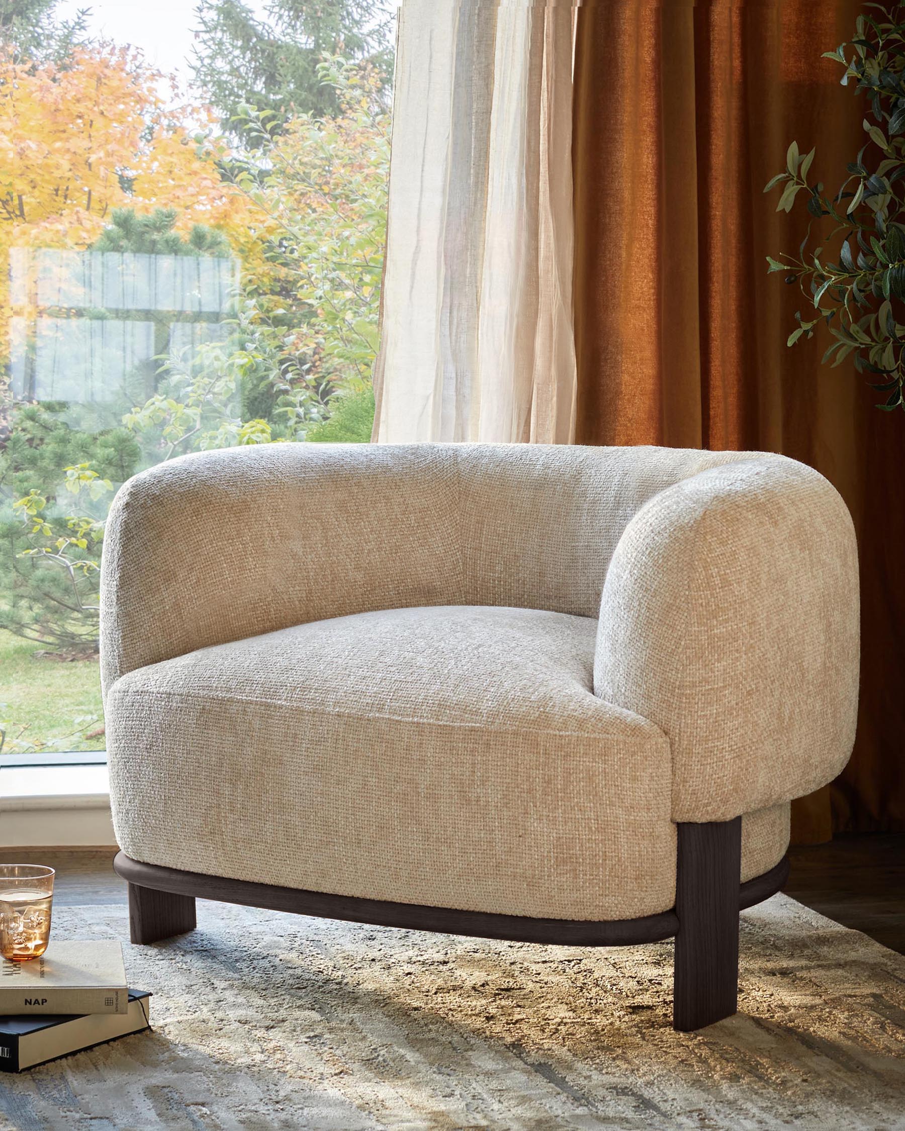 Florence natural fabric with dark wood armchair