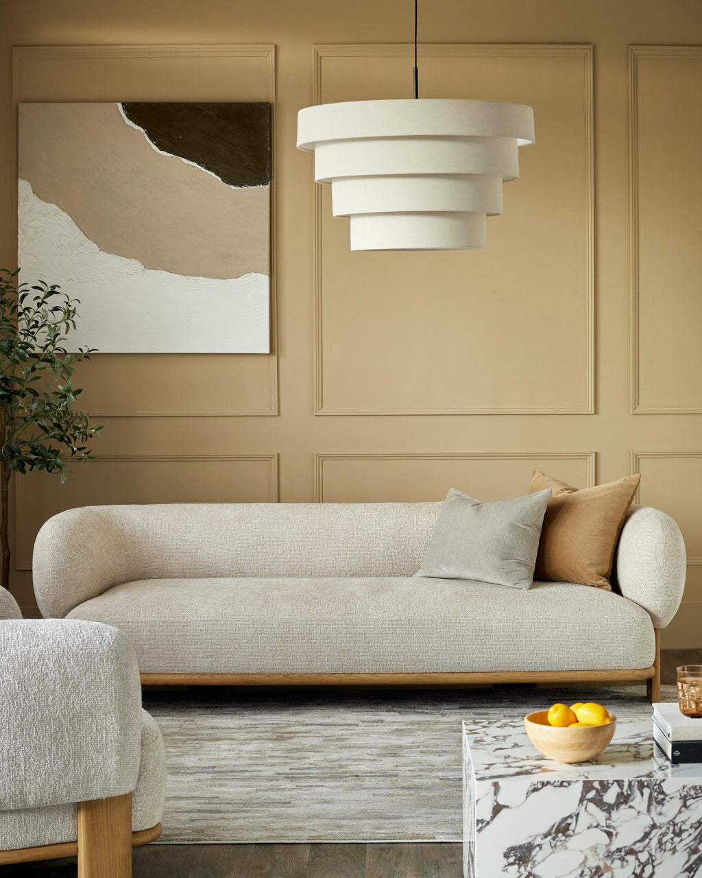 Florence natural fabric with light wood 3 seater sofa