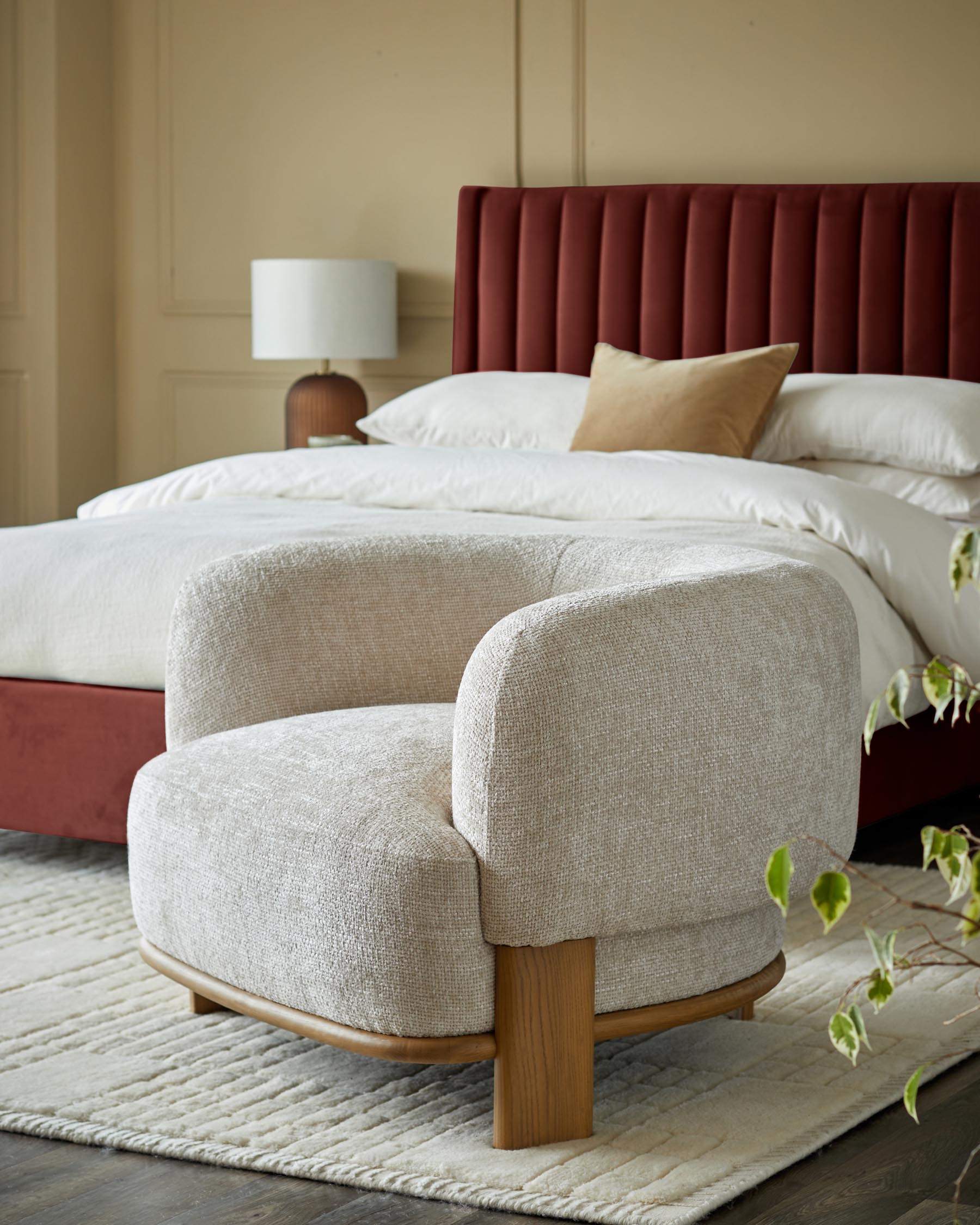 Florence natural fabric with light wood armchair