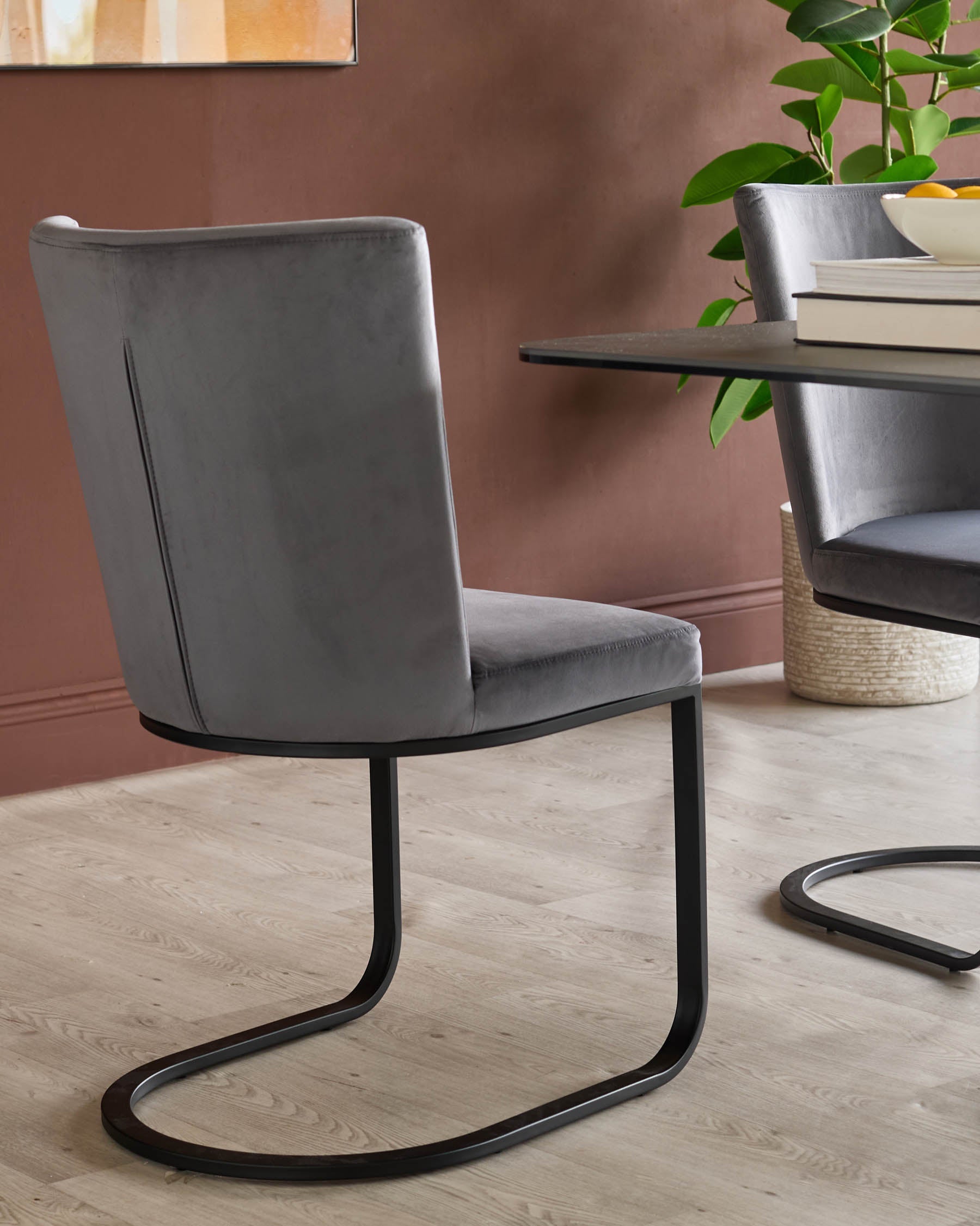 Form Dark Grey Velvet Dining Chair