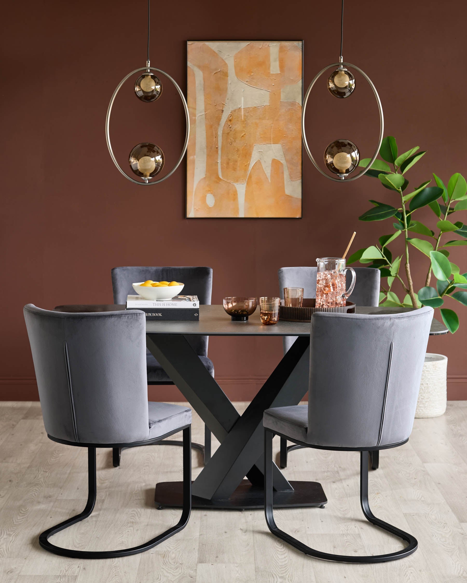 Form Dark Grey Velvet Dining Chair