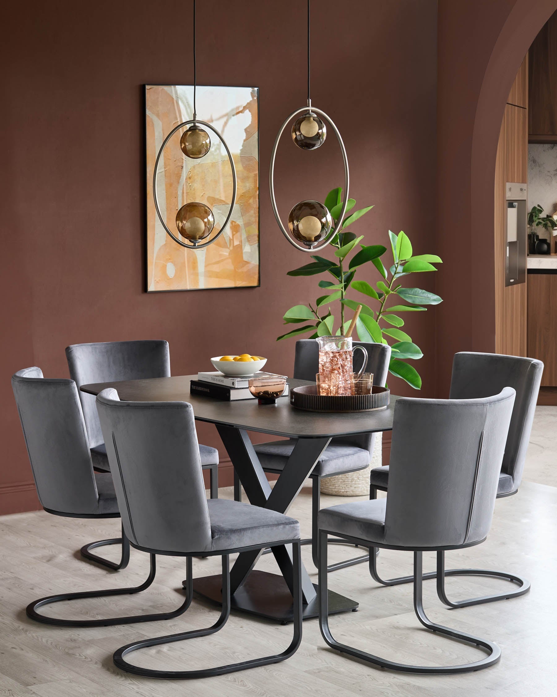 Form Dark Grey Velvet Dining Chair