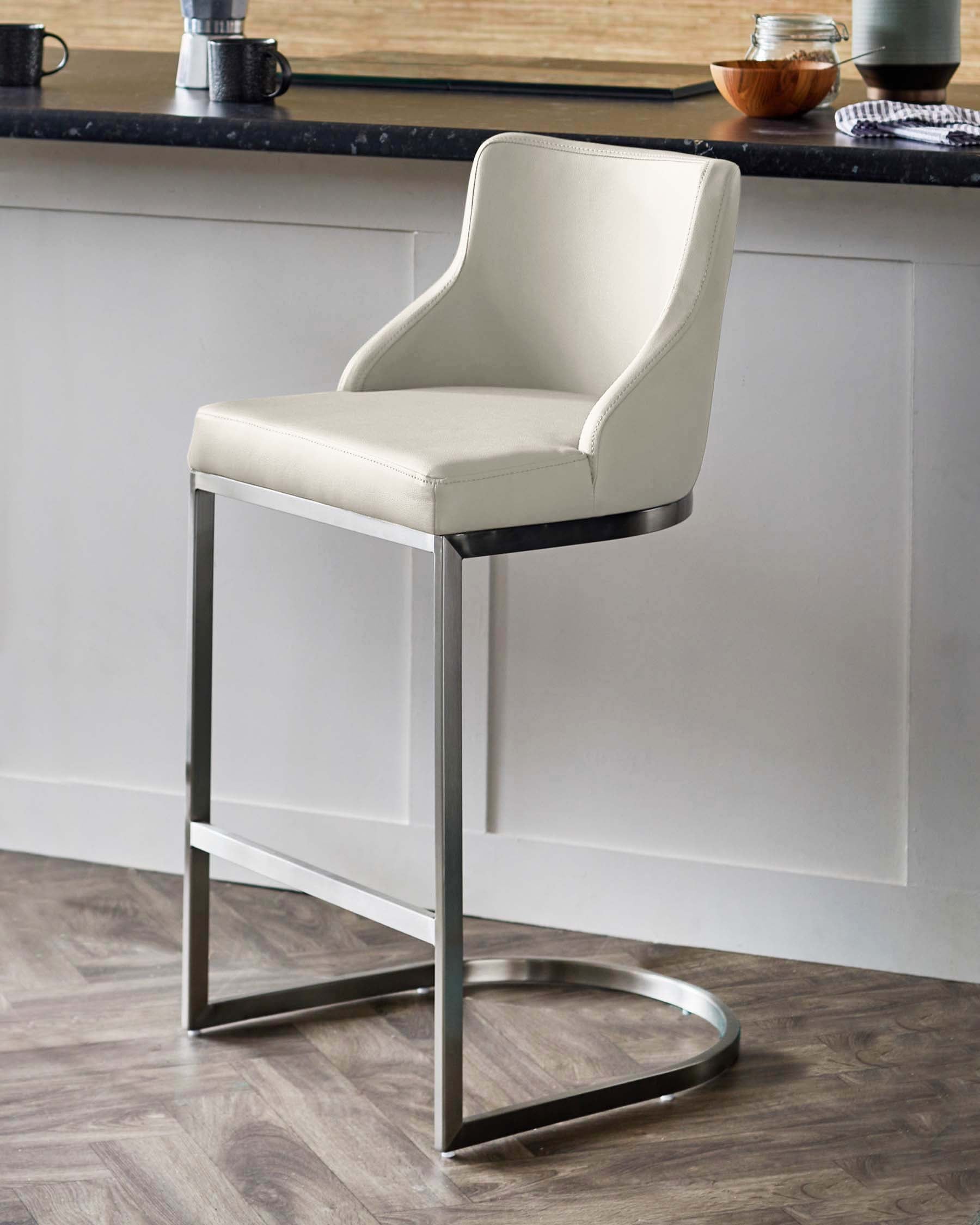 Form Light Grey Faux Leather Stainless Steel Bar Stool With Backrest