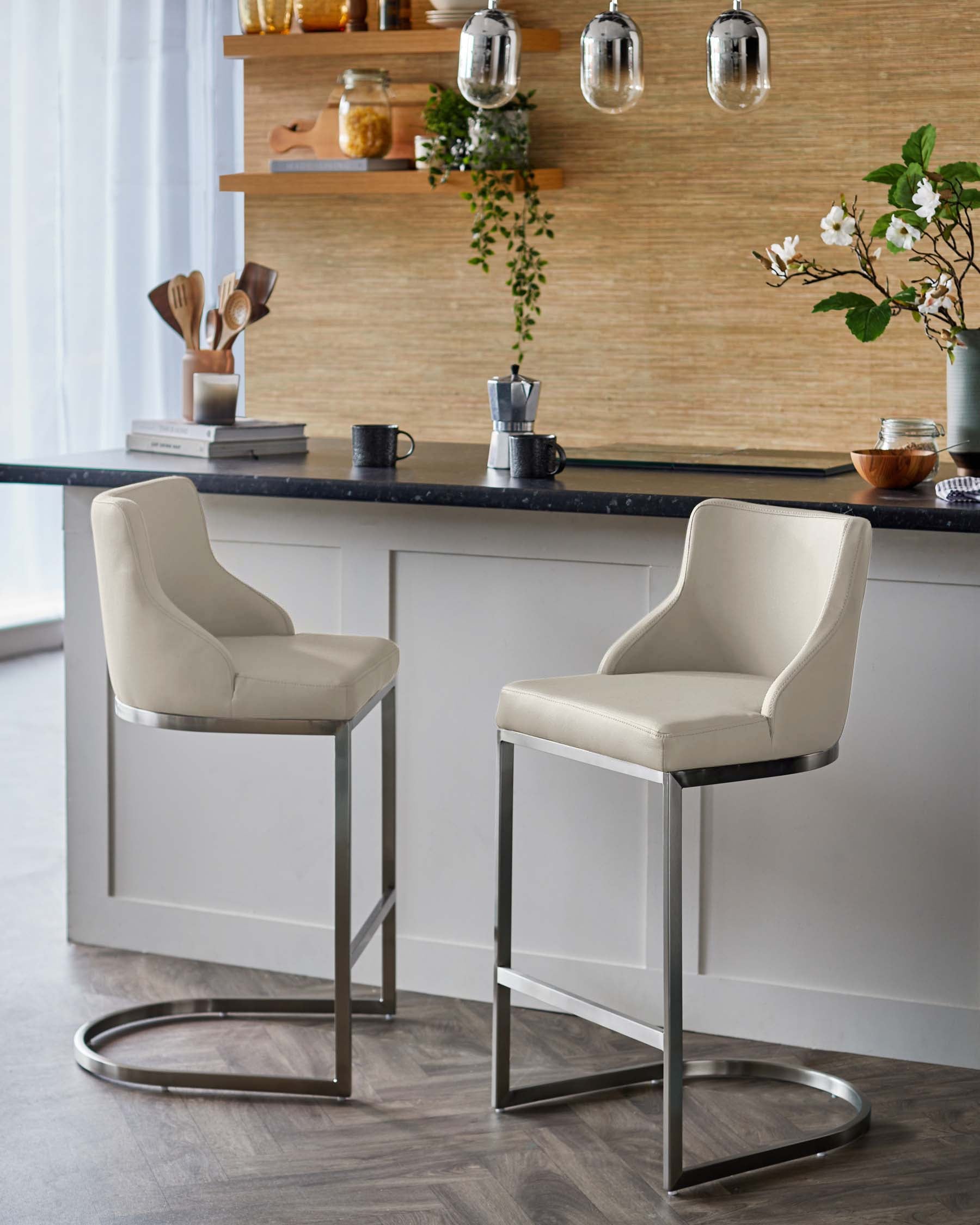 Form Light Grey Faux Leather Stainless Steel Bar Stool With Backrest