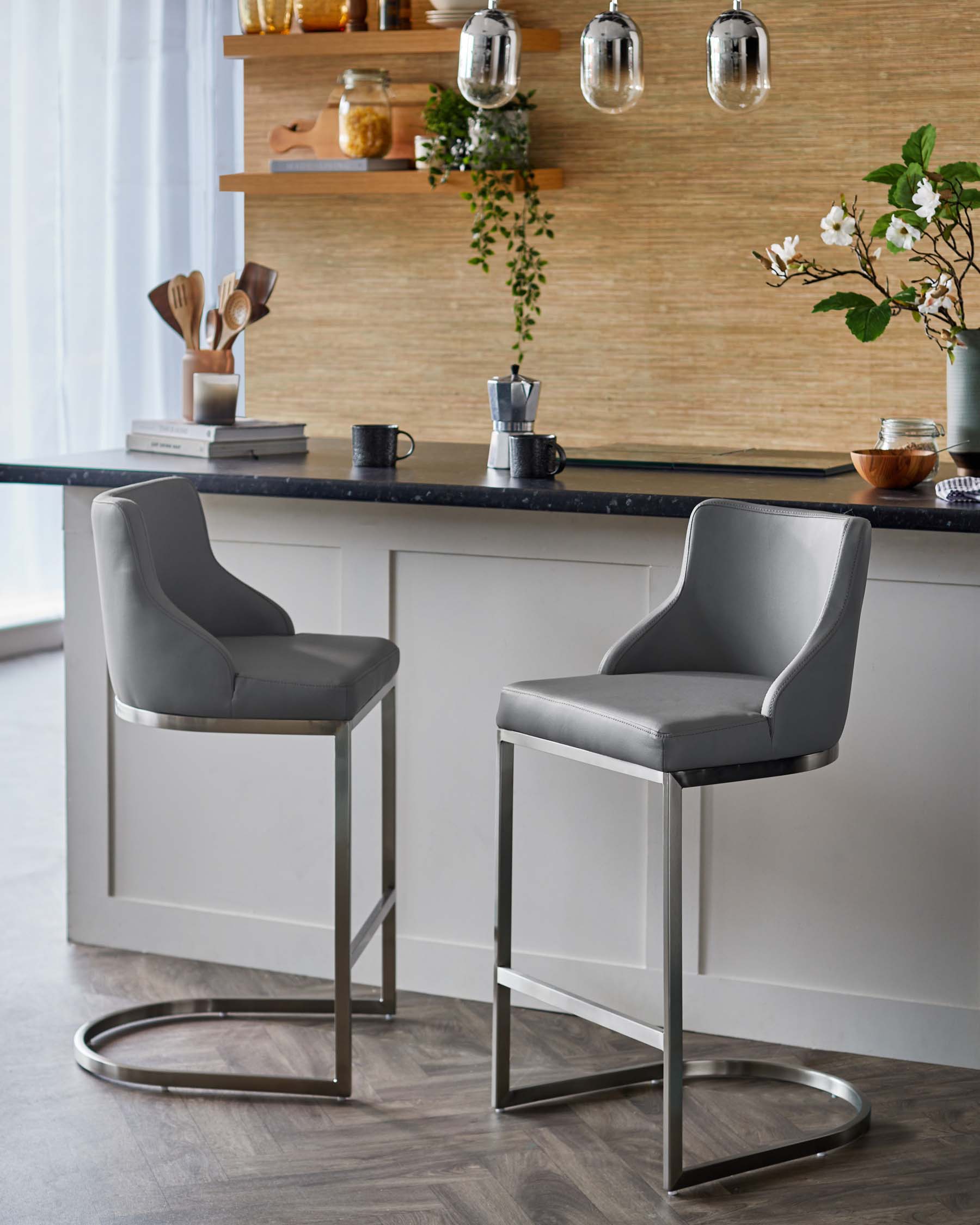 Form grey faux leather bar stool