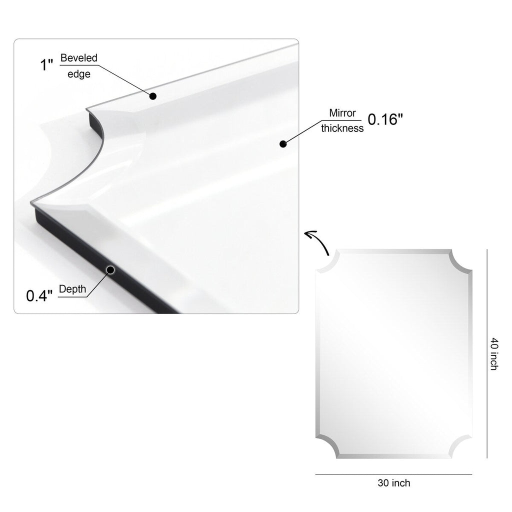 Frameless Rectangle Scalloped Beveled Wall Mirror, Bathroom, Vanity, Bedroom Mirror,1-beveled Edge - Clear