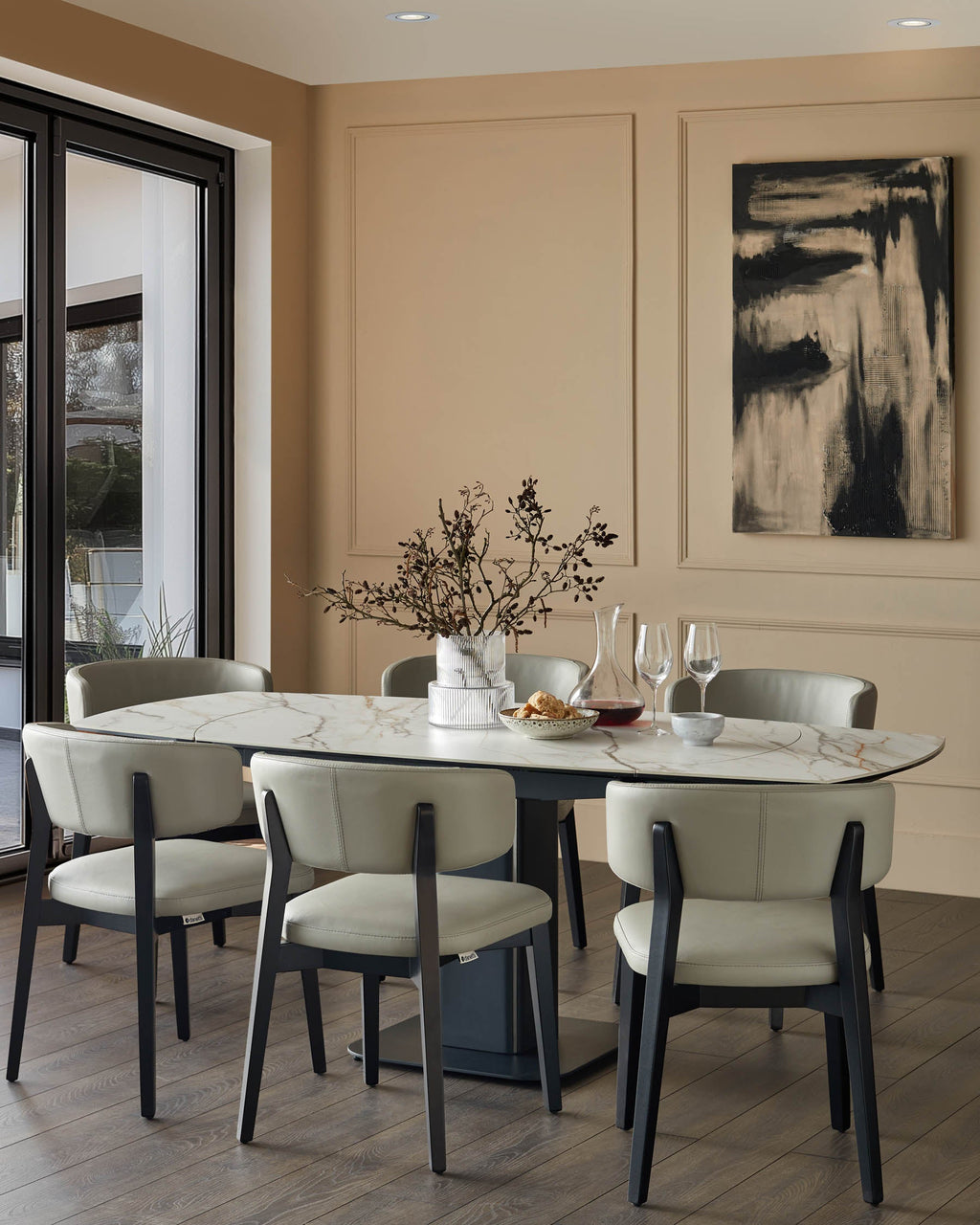 Fraser natural ceramic extending 4-6 seater dining table