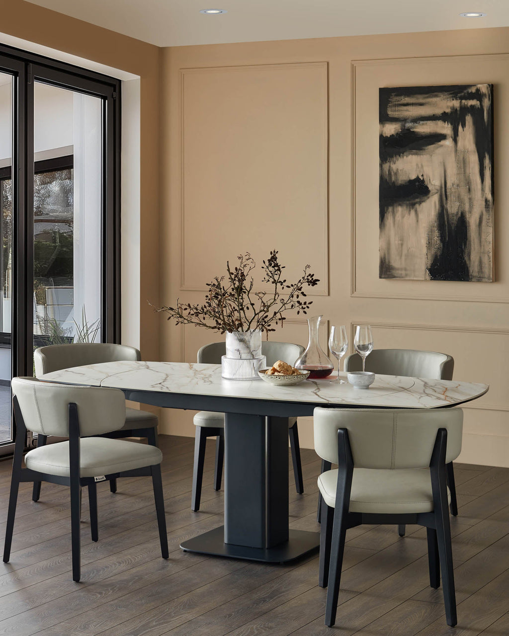 Fraser natural ceramic extending 4-6 seater dining table