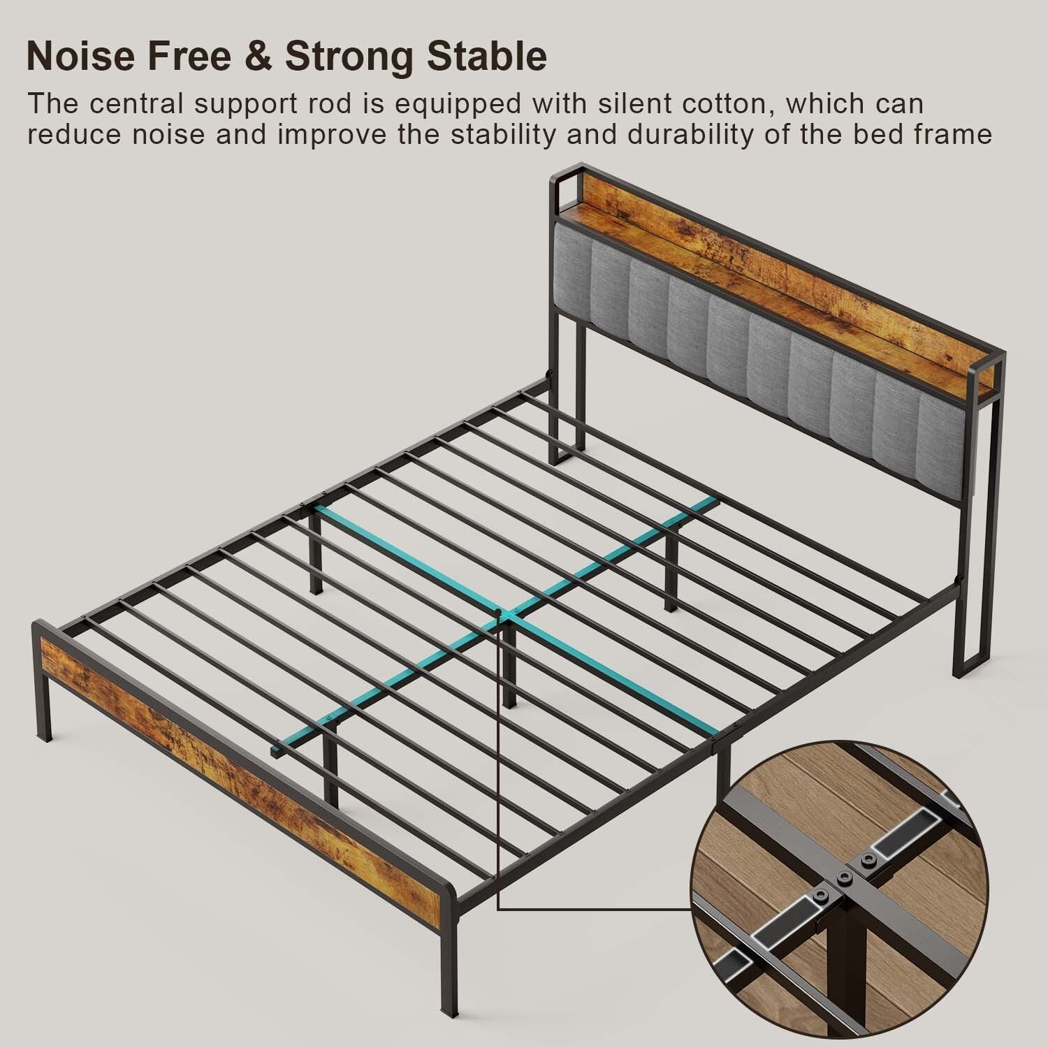 Twin / Full / Queen / King Size Metal Platform Bed Frame with Upholstered Storage Headboard