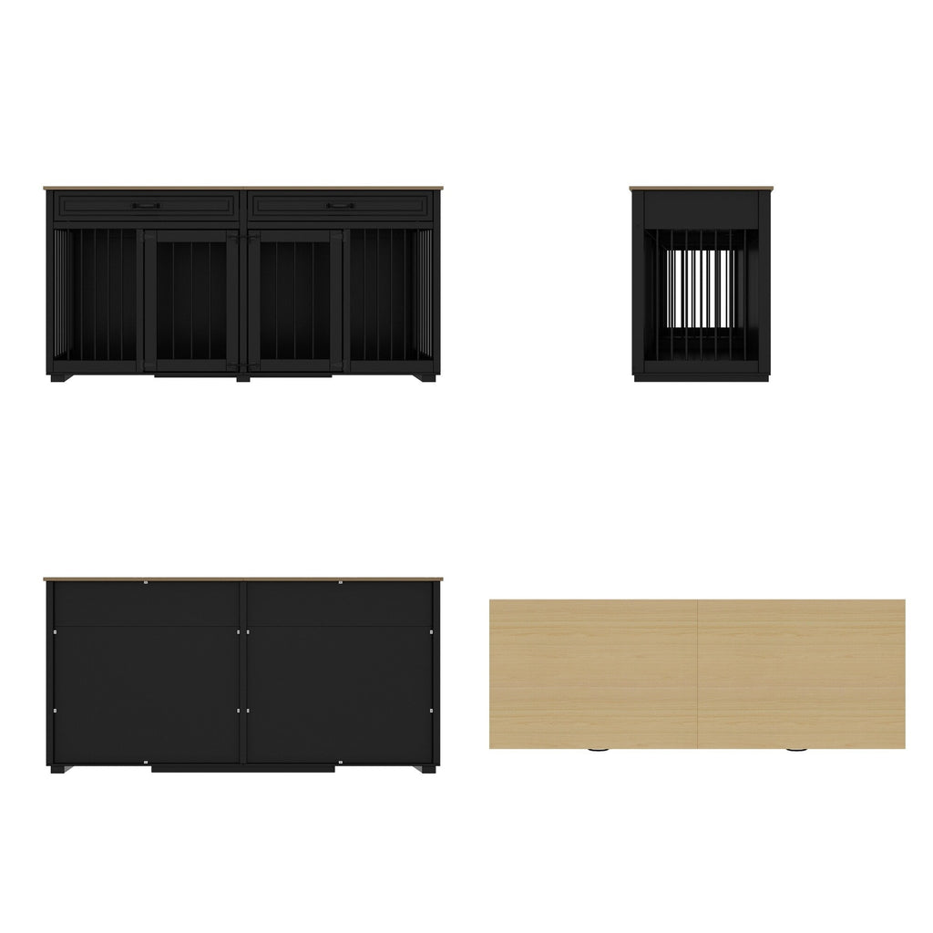 Furniture Style Dog Crate, 64.5 Inch Wooden Large Dog Kennel