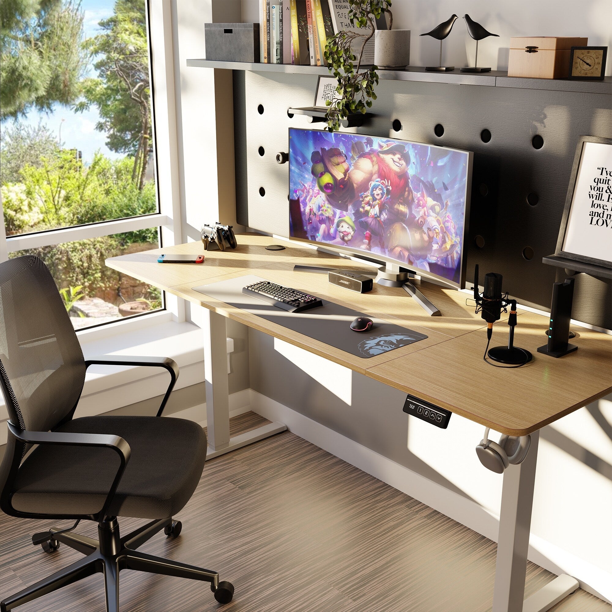 Futzca Height Adjustable Electric Standing Desk Sit Stand Computer Stand up Desk with Splice Board