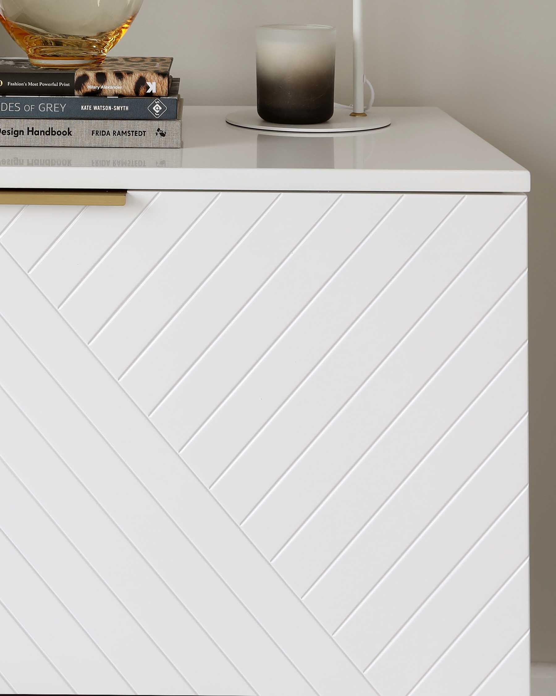 Geo Large Matt White and Brass Textured Sideboard