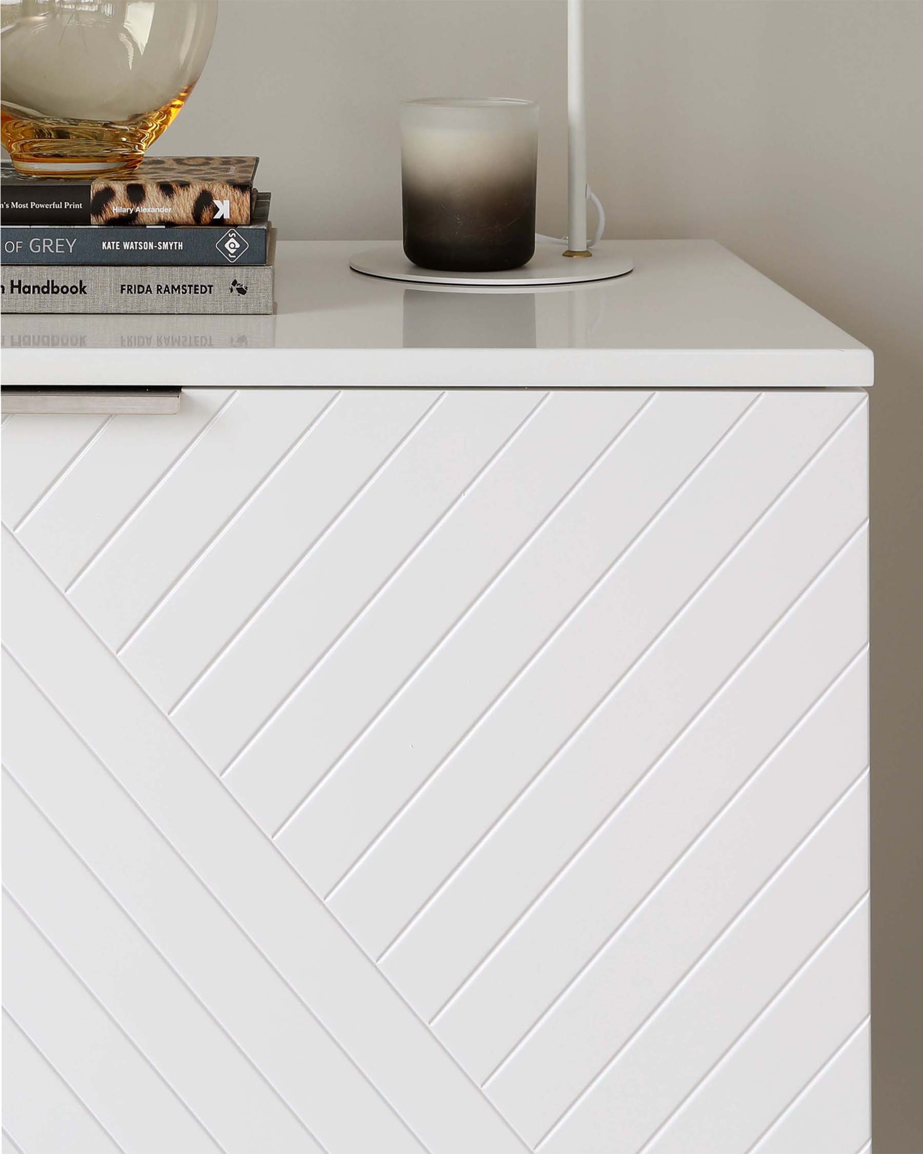 Geo Large Matt White and Stainless Steel Textured Sideboard