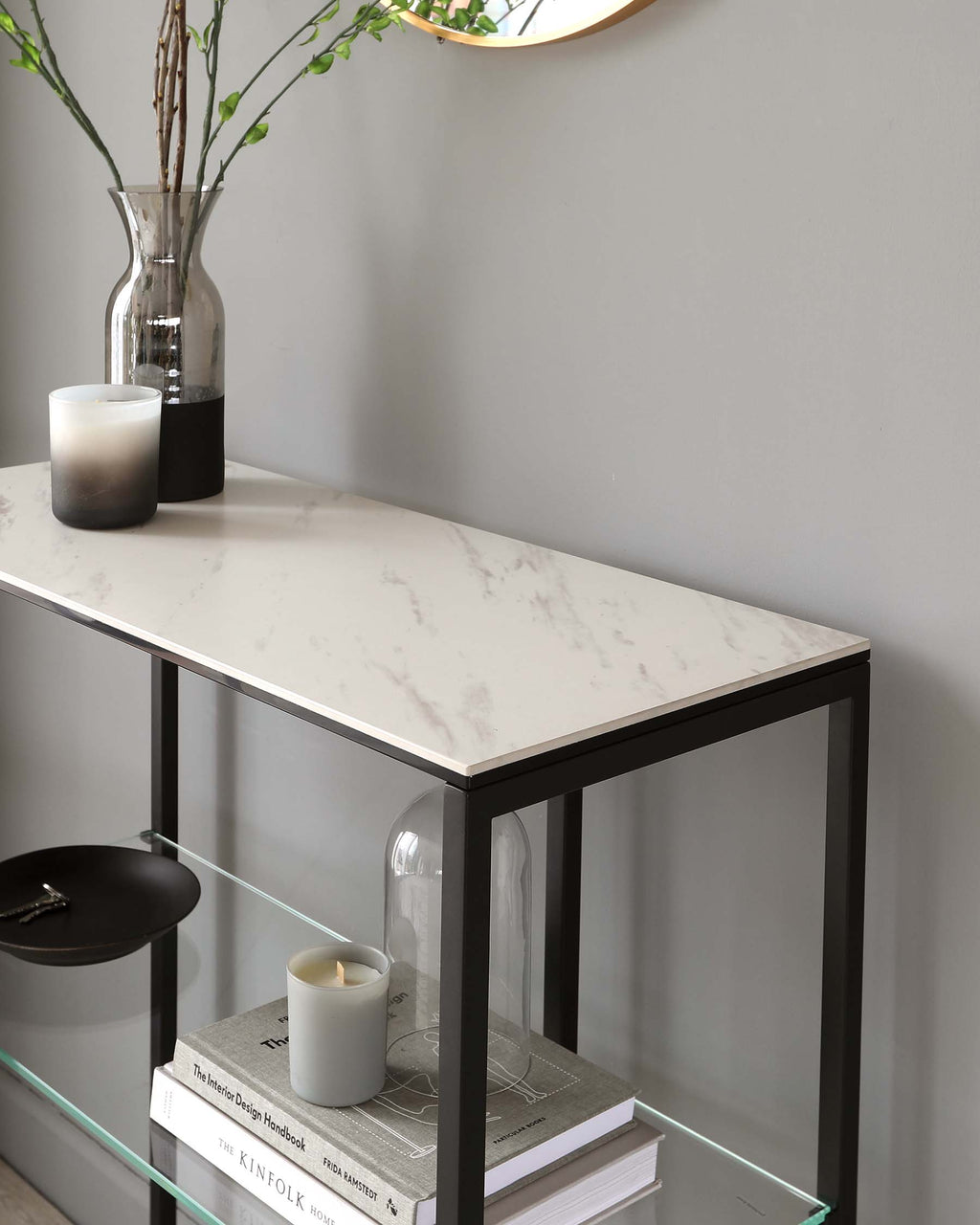 Georgia White Marbled Ceramic Small Console