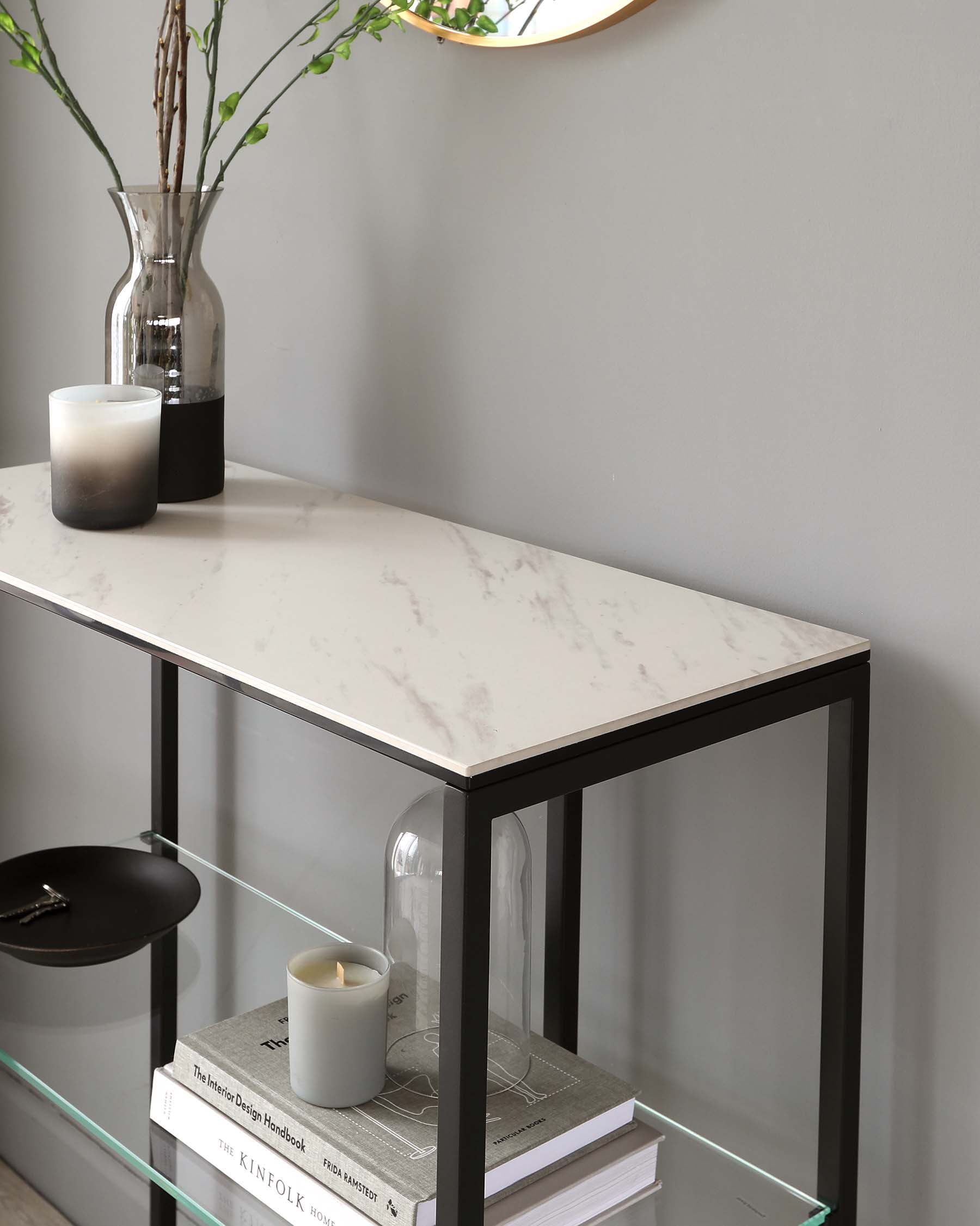 Georgia White Marbled Ceramic Small Console
