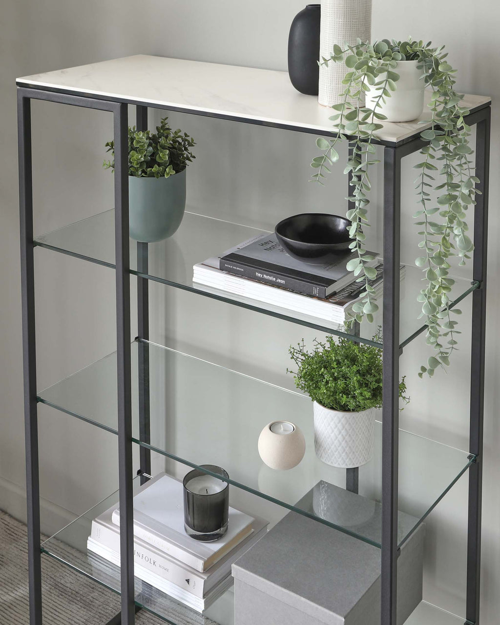 Georgia Marbled Ceramic and Black Frame Modular Shelving Unit