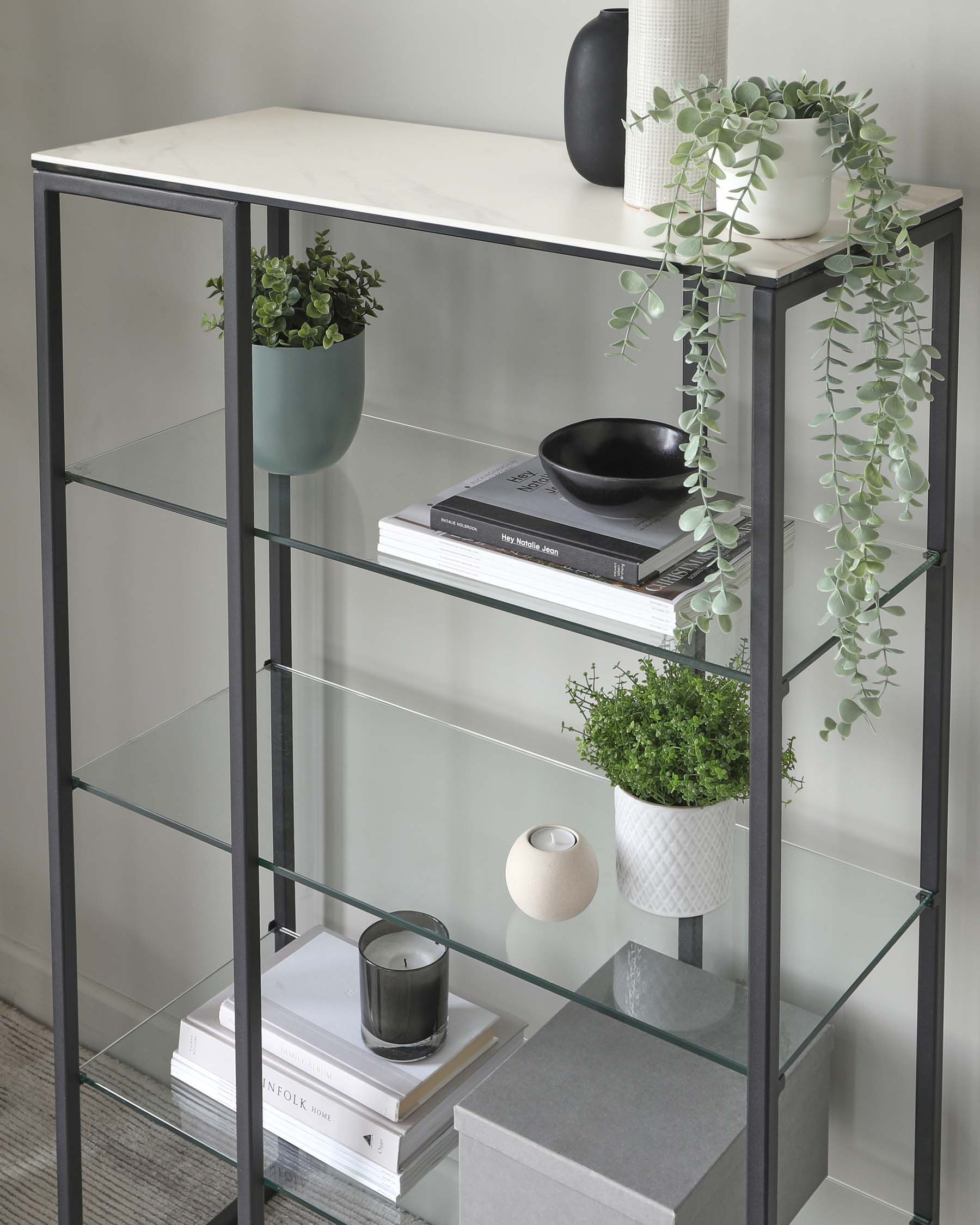 Georgia Marbled Ceramic and Black Frame Modular Shelving Unit