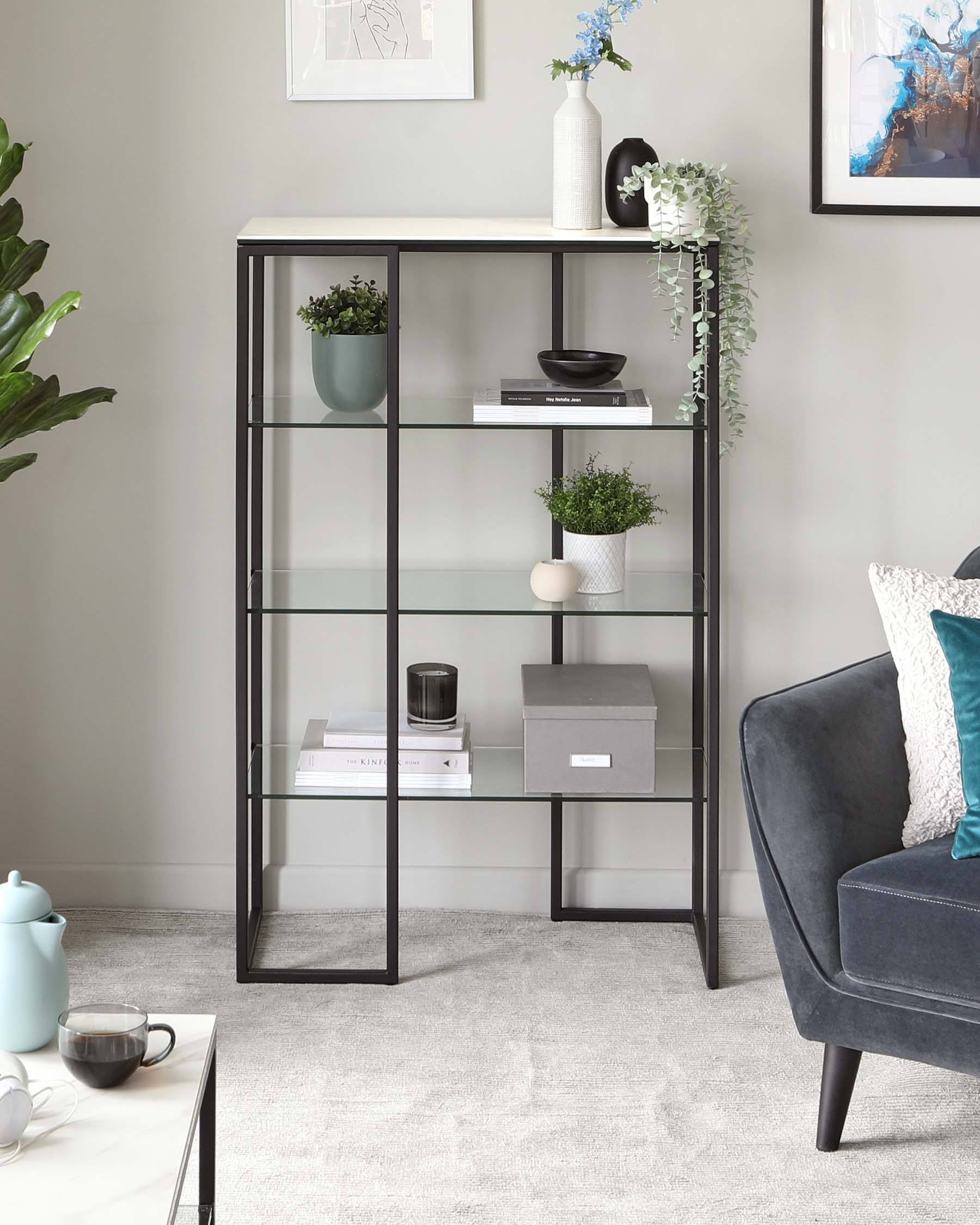 Georgia Marbled Ceramic and Black Frame Modular Shelving Unit